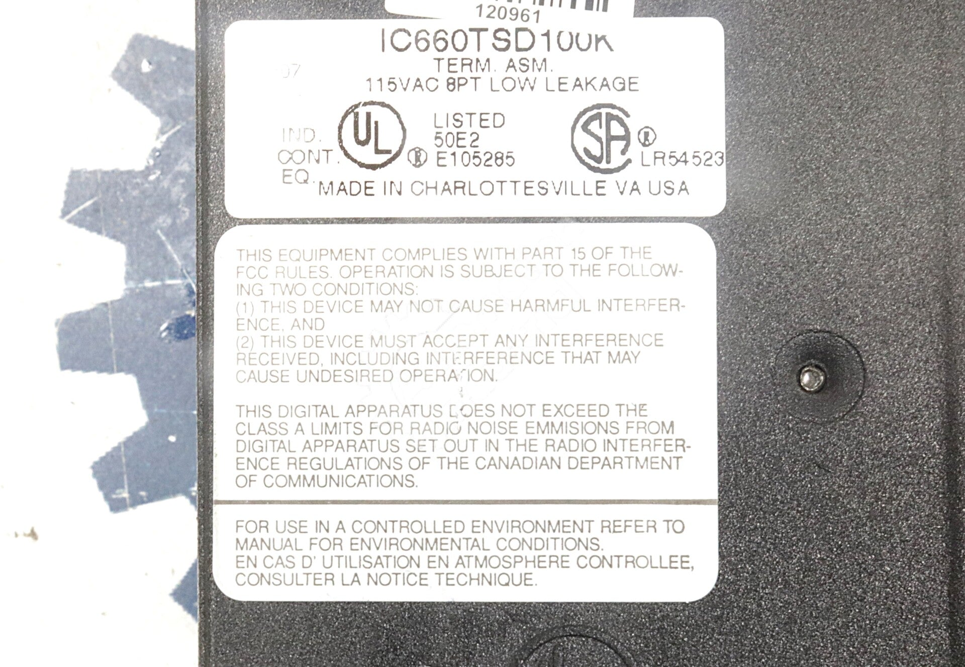IC660TSD100 By General Electric IC660TSD100K 115V 50/60Hz 8PT Terminal Assembly