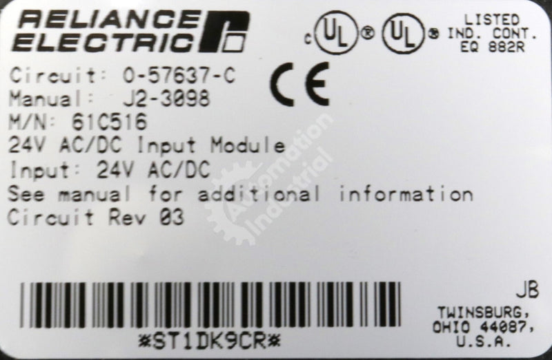 61C516 By Reliance Electric 16-Channel 12-24V AC/DC Input Module AutoMax