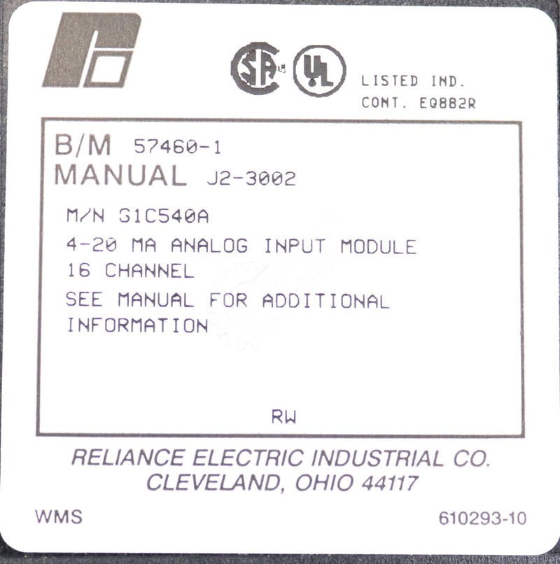 61C540A By Reliance Electric 4-20 MA 16Ch Analog Input Current Module AutoMax