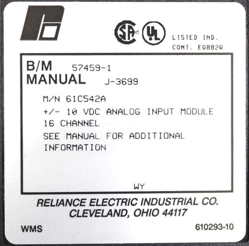 61C542A By Reliance Electric +/- 10 VDC Analog Input Voltage Module AutoMax