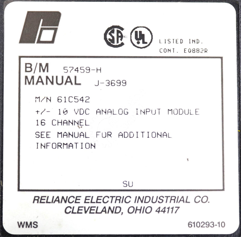 61C542 By Reliance Electric +/- 10 VDC Analog Input Voltage Module AutoMax