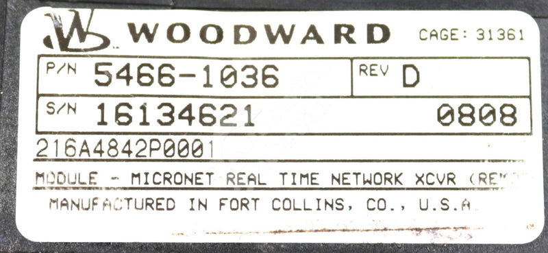 5466-1036 By Woodward Micronet Real-Time Network XCVR Module