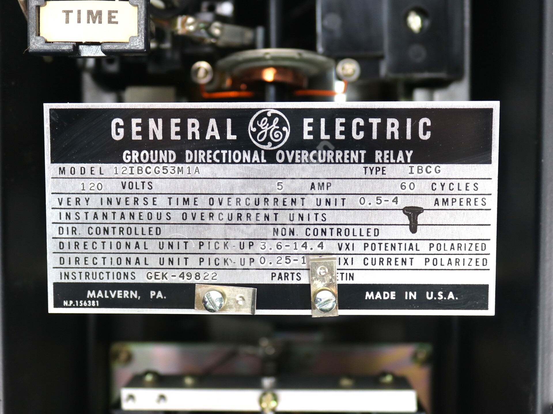 12IBCG53M1A By General Electric 120V 5AMP Ground Directional Overcurrent Relay