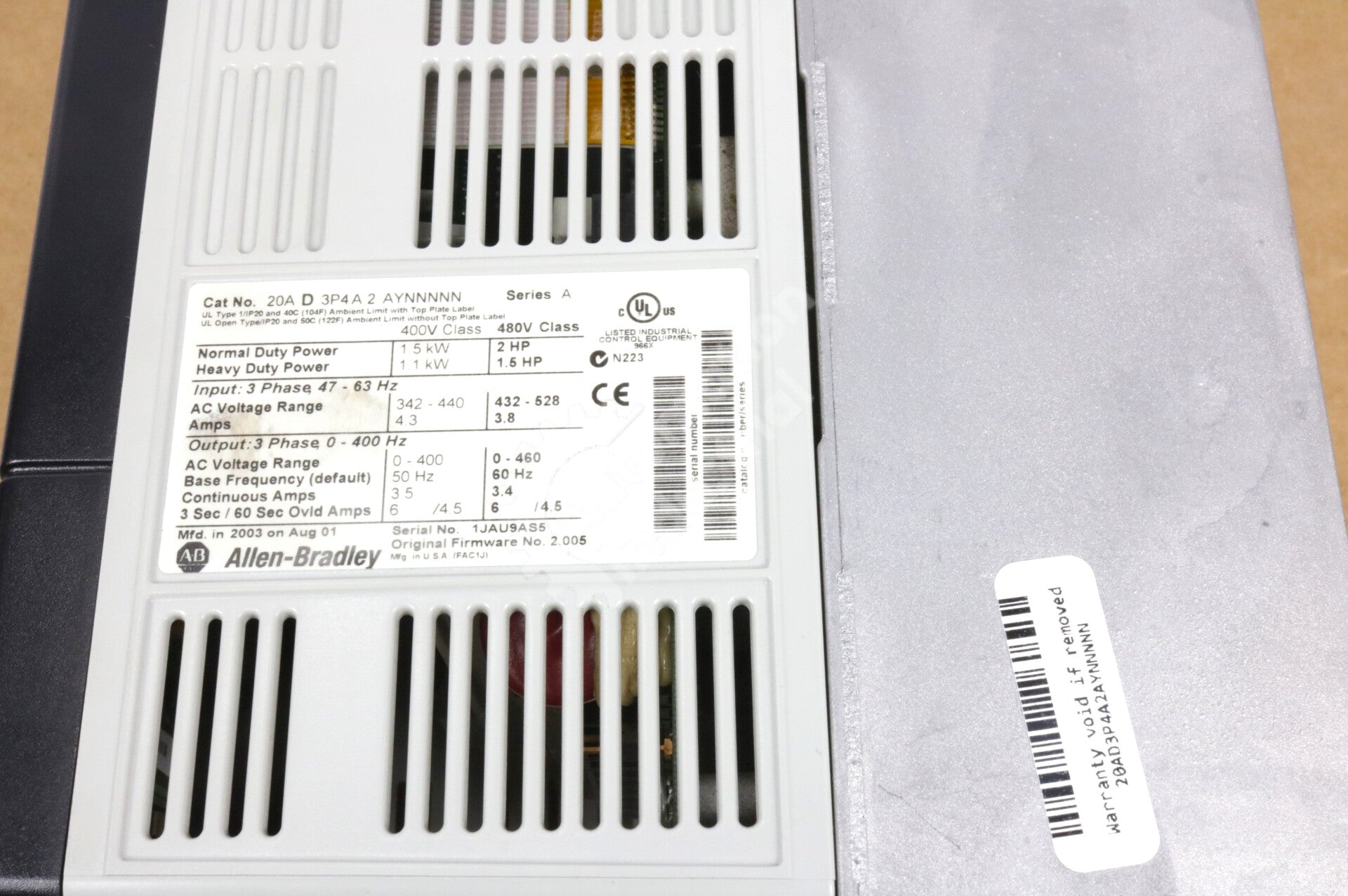 20AD3P4A2AYNNNNN By Allen Bradley 3-Phase 1.5HP-2HP 480VAC PowerFlex 70 AC Drive