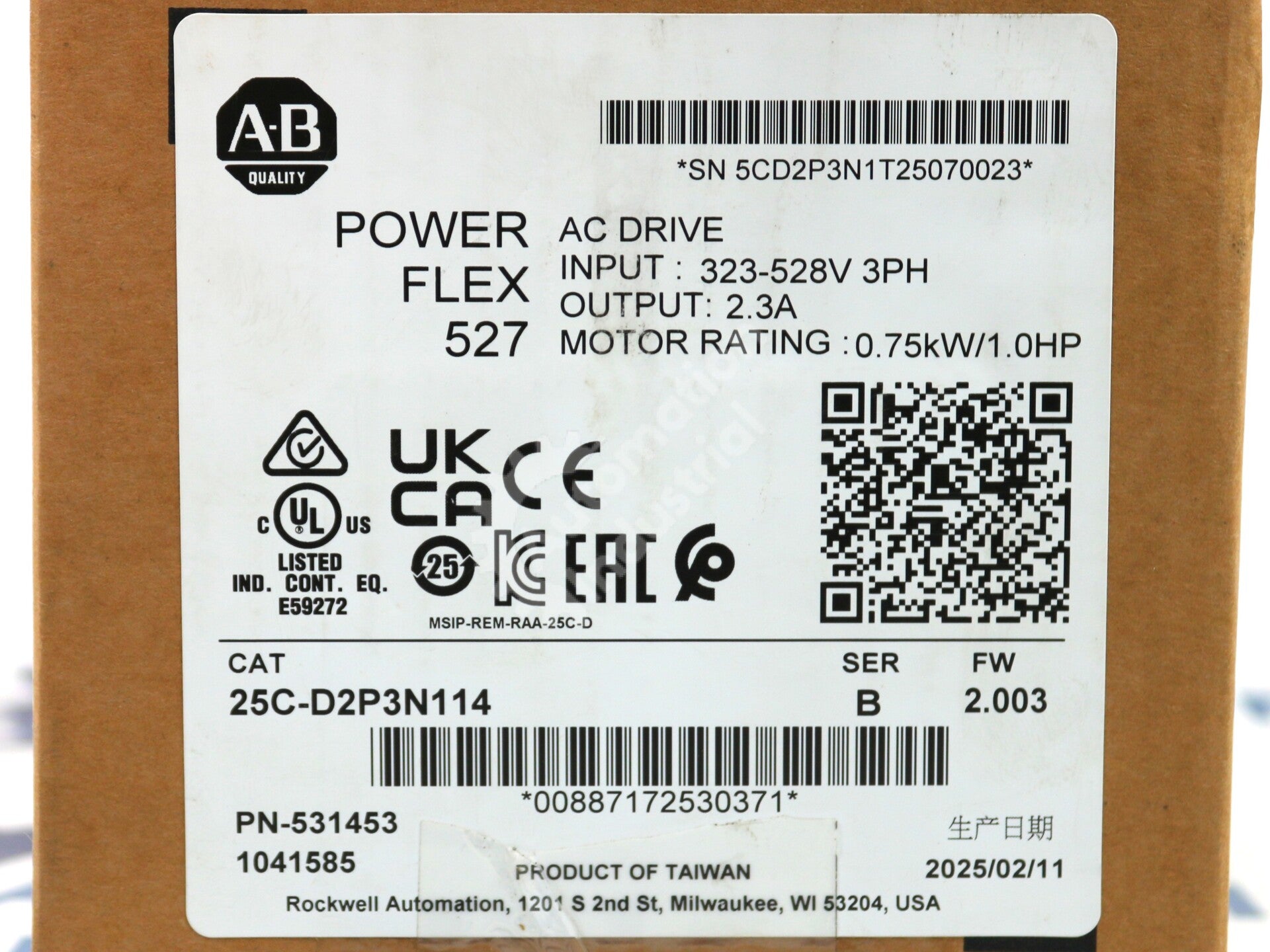 25C-D2P3N114 By Allen Bradley 1HP Adjustable Frequency PowerFlex 527 Drive NSFP