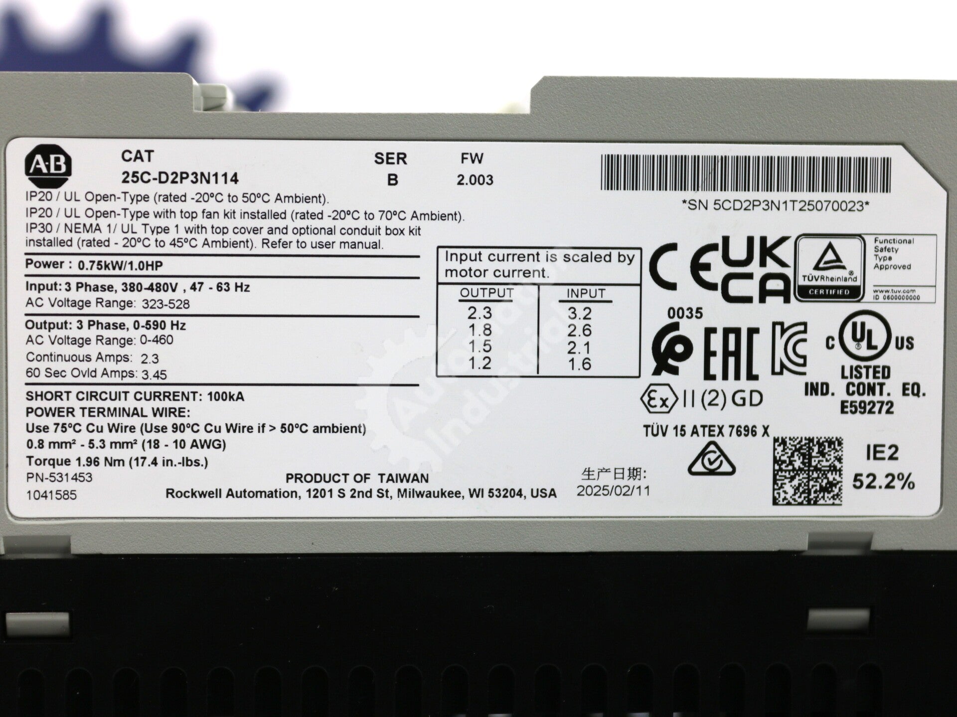 25C-D2P3N114 By Allen Bradley 1HP Adjustable Frequency PowerFlex 527 Drive NSFP