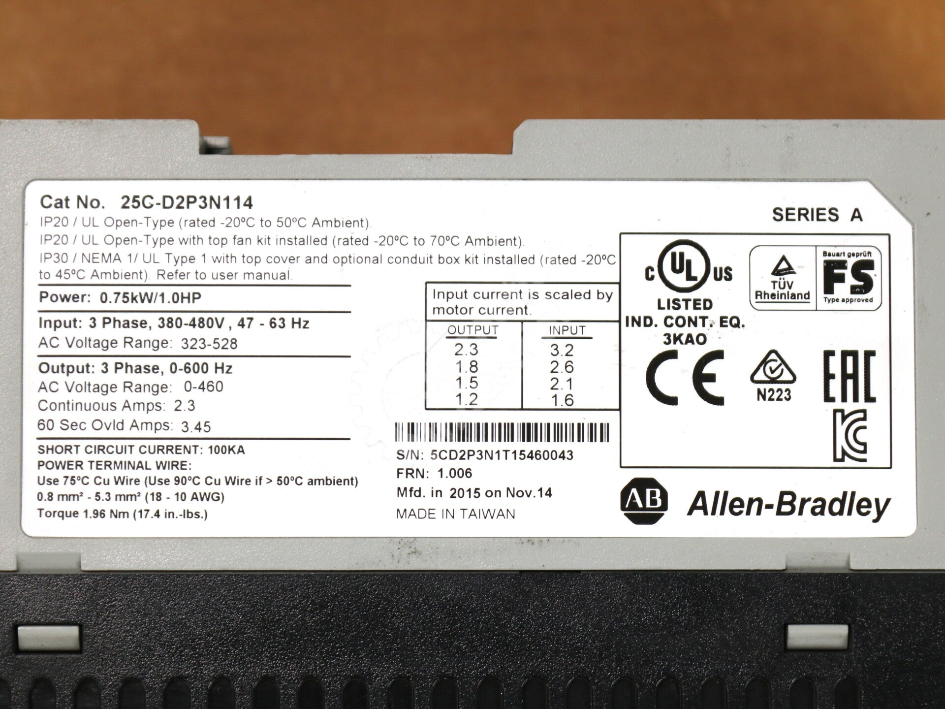 25C-D2P3N114 By Allen Bradley Adjustable Frequency PowerFlex 527 AC Drive