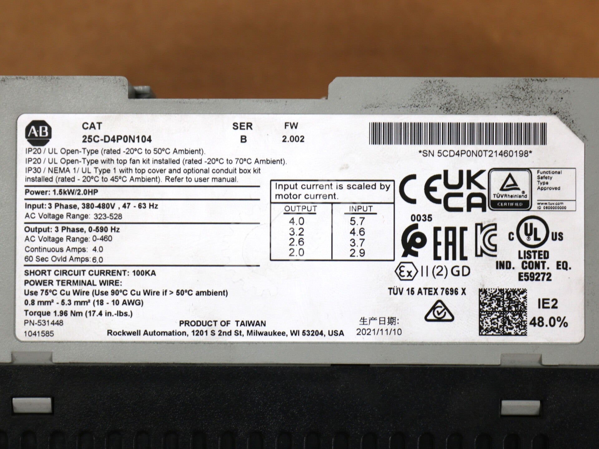 25C-D4P0N104 By Allen Bradley 2HP Adjustable Frequency PowerFlex 527 AC Drive