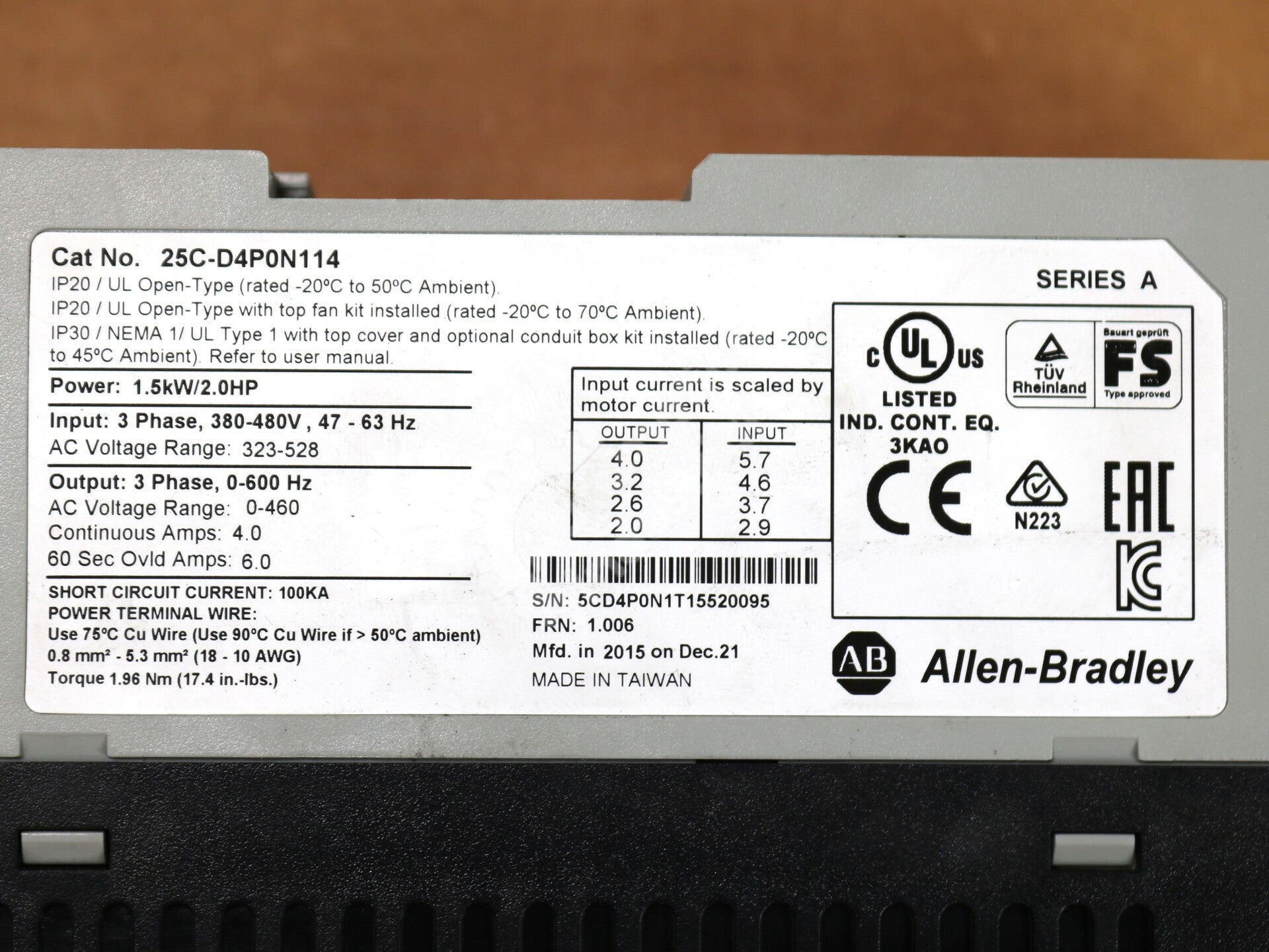 25C-D4P0N114 By Allen Bradley Adjustable Frequency PowerFlex 527 AC Drive