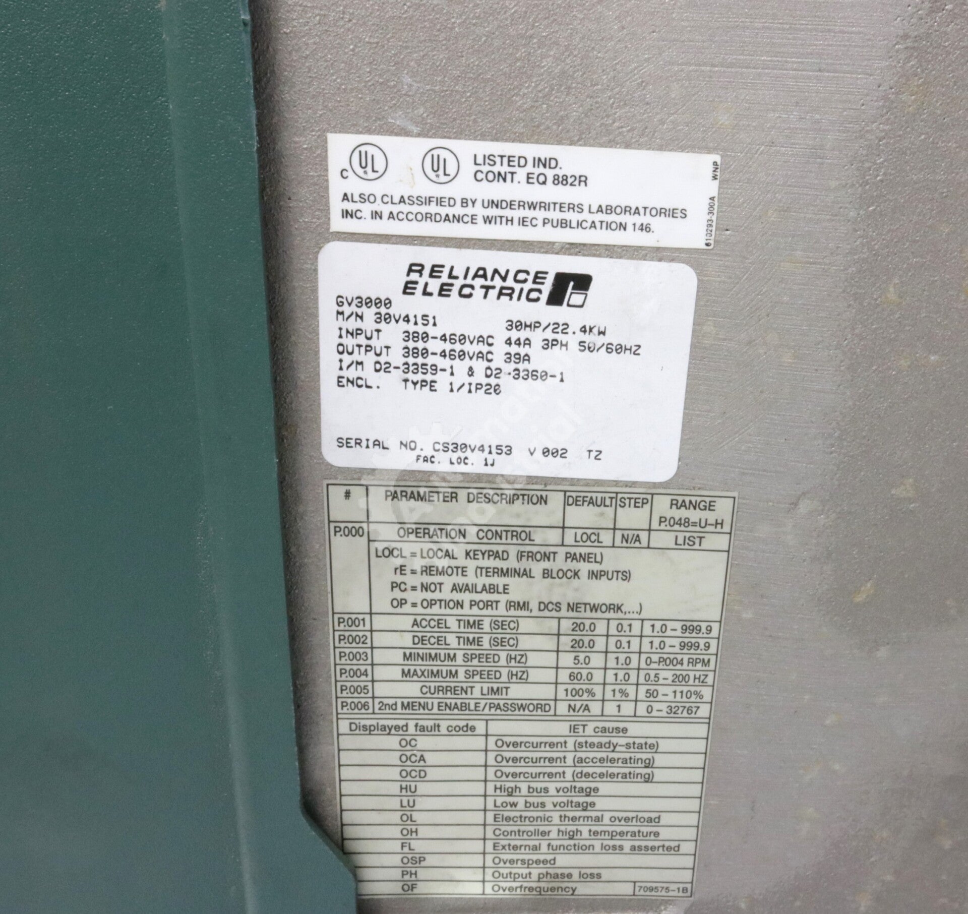 30V4151 By Reliance Electric 30HP 380-460VAC 3-Phase AC Drive