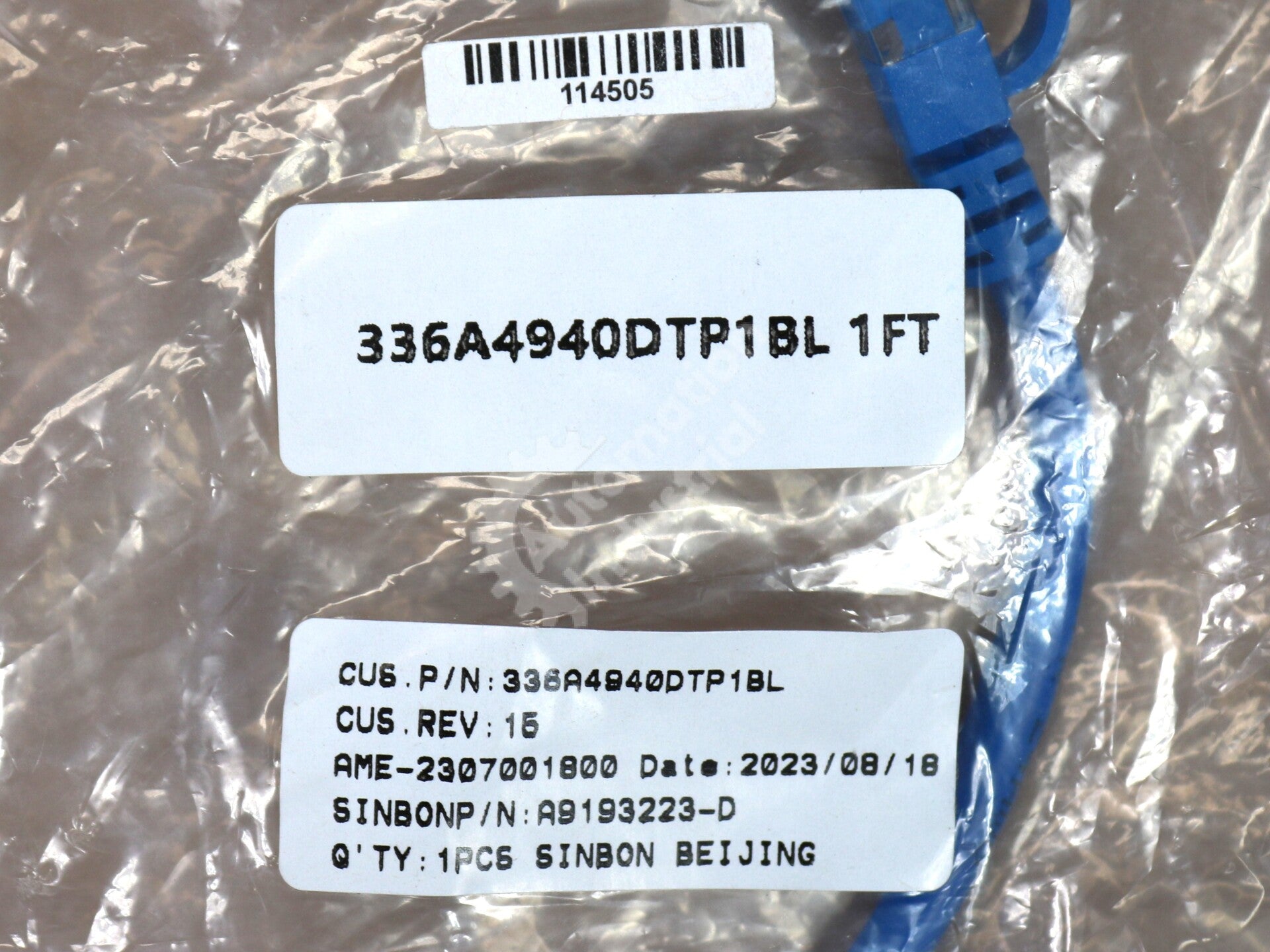 336A4940DTP1BL By Sinbon 1FT Blue RJ45 4PR 24AWG 10G Patch Cable