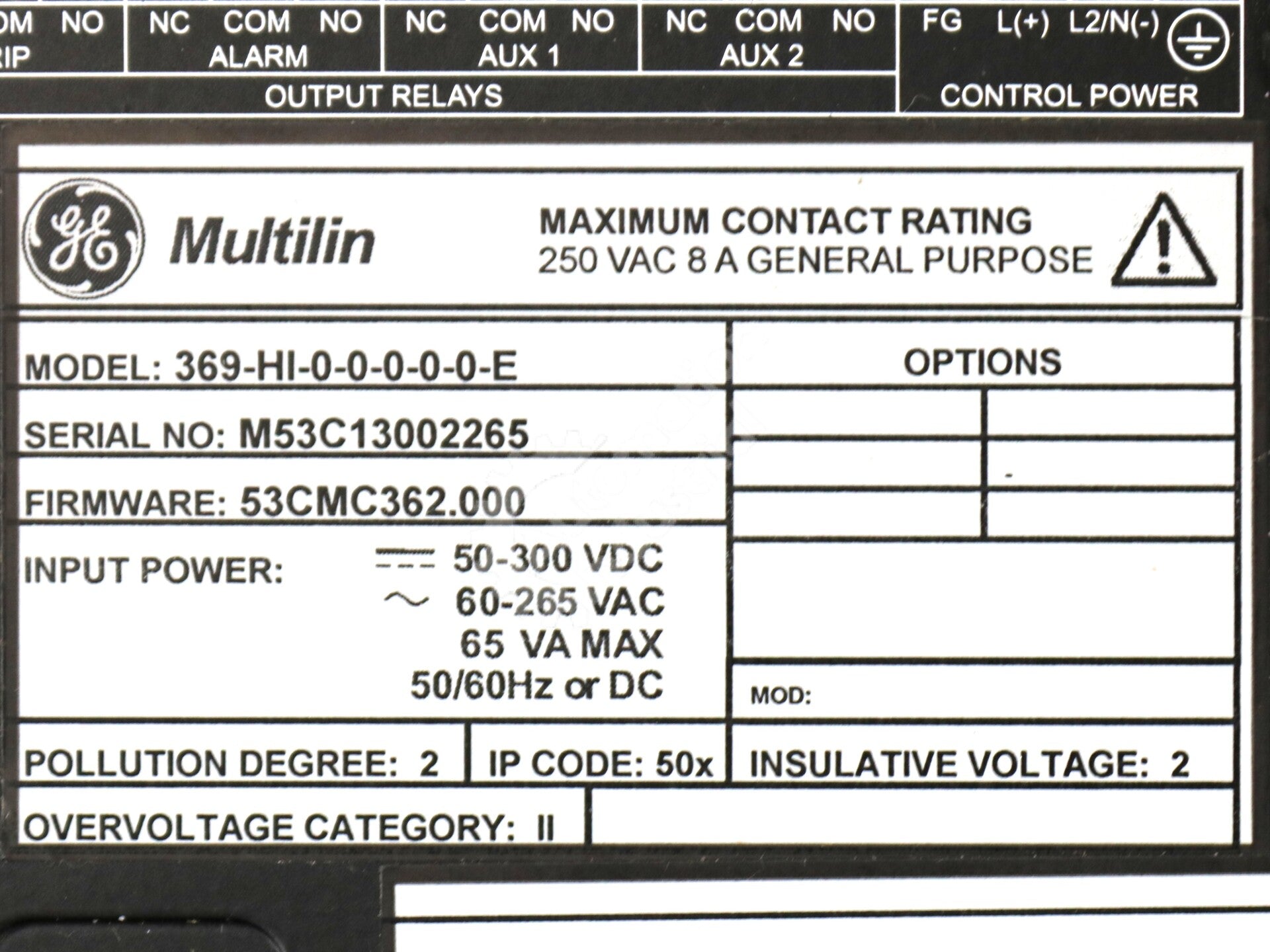 369-HI-0-0-0-0-0-E GE Multilin Motor Protection Relay NSNB