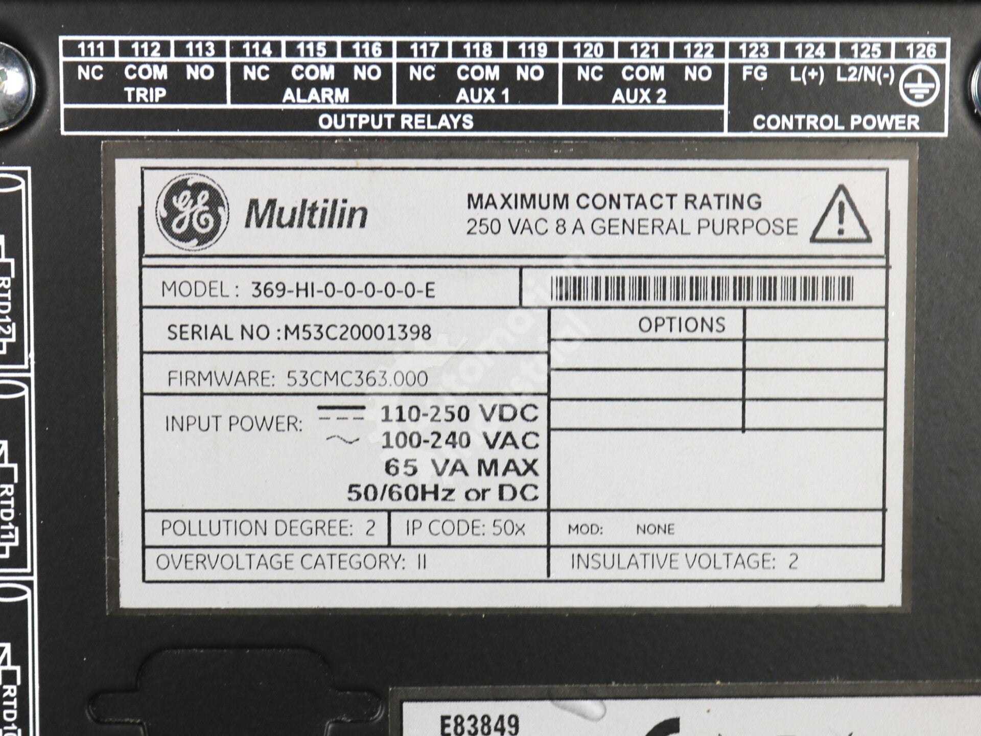 369-HI-0-0-0-0-0-E By GE Multilin Motor Protection Relay NSNB