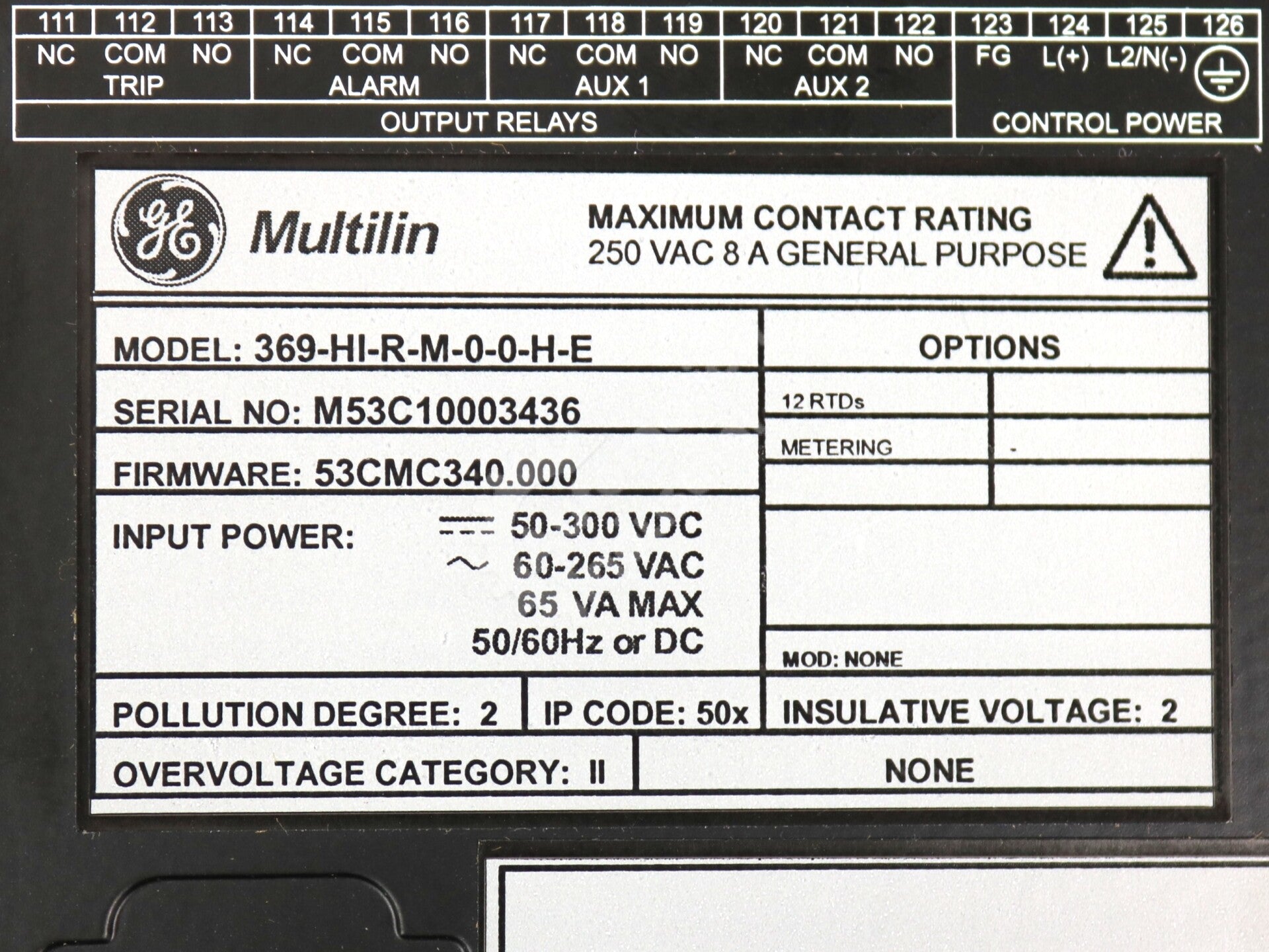 369-HI-R-M-0-0-H-E GE Multilin Harsh Environment 369 Motor Management Relay NSFP