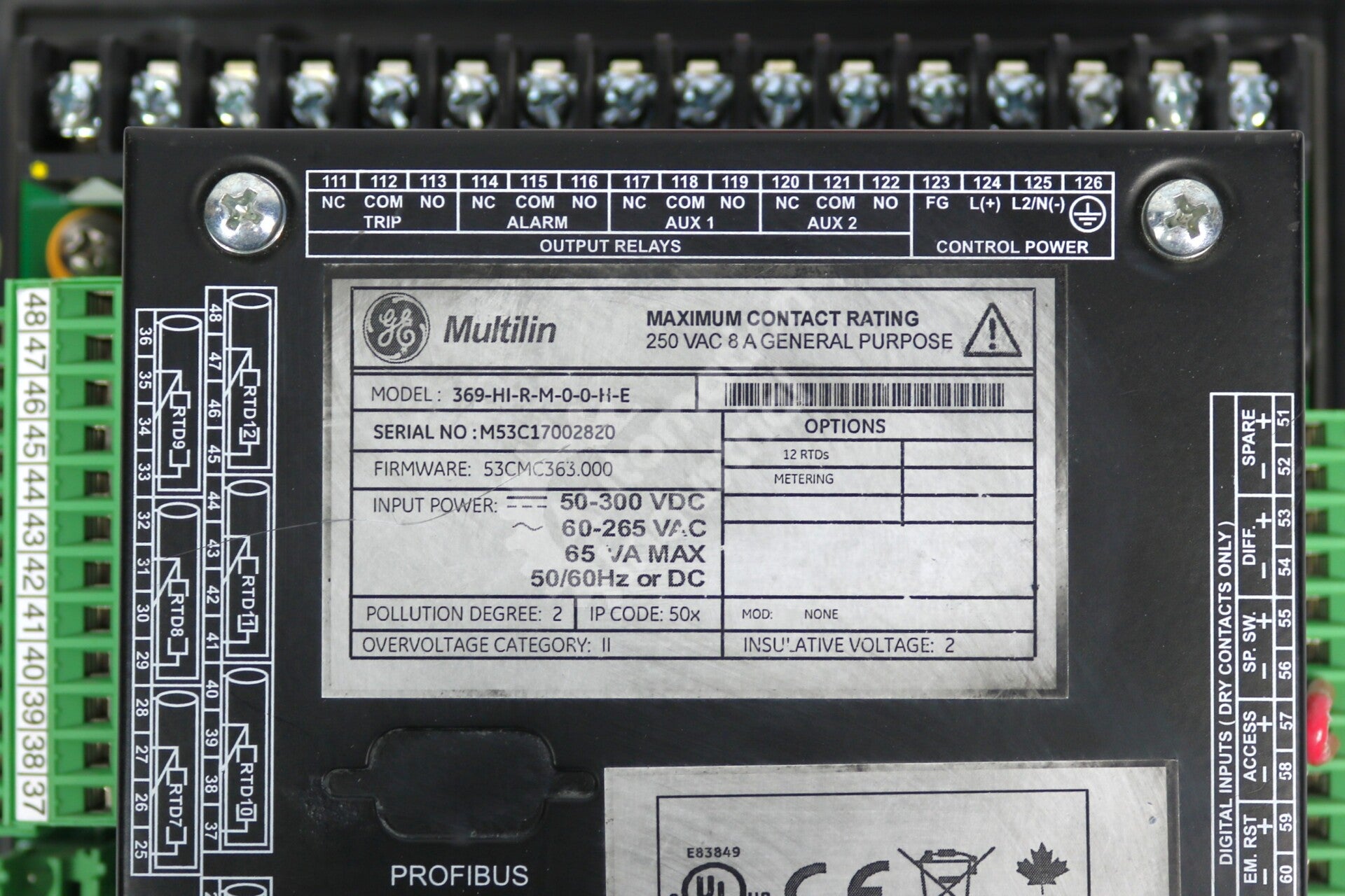 369-HI-R-M-0-0-H-E By GE Multilin Motor Management Relay New Surplus No Box