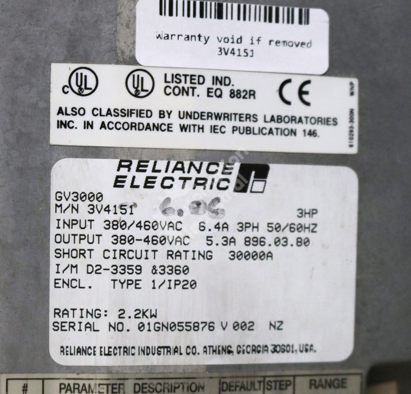 3V4151 by Reliance Electric 3HP 380-460VAC Drive GV3000