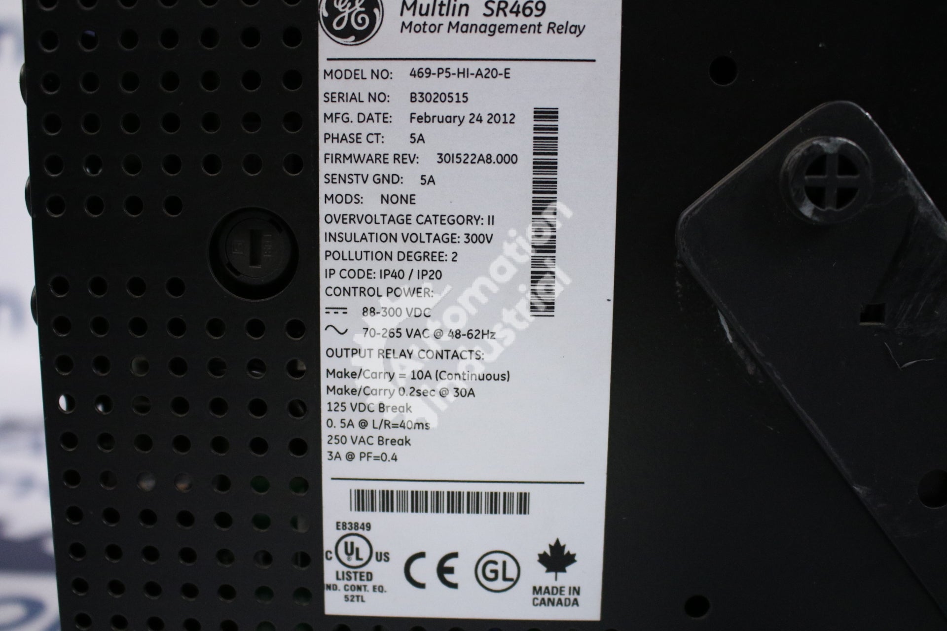 GE Multilin 469-P5-HI-A20-E Motor Management Relay