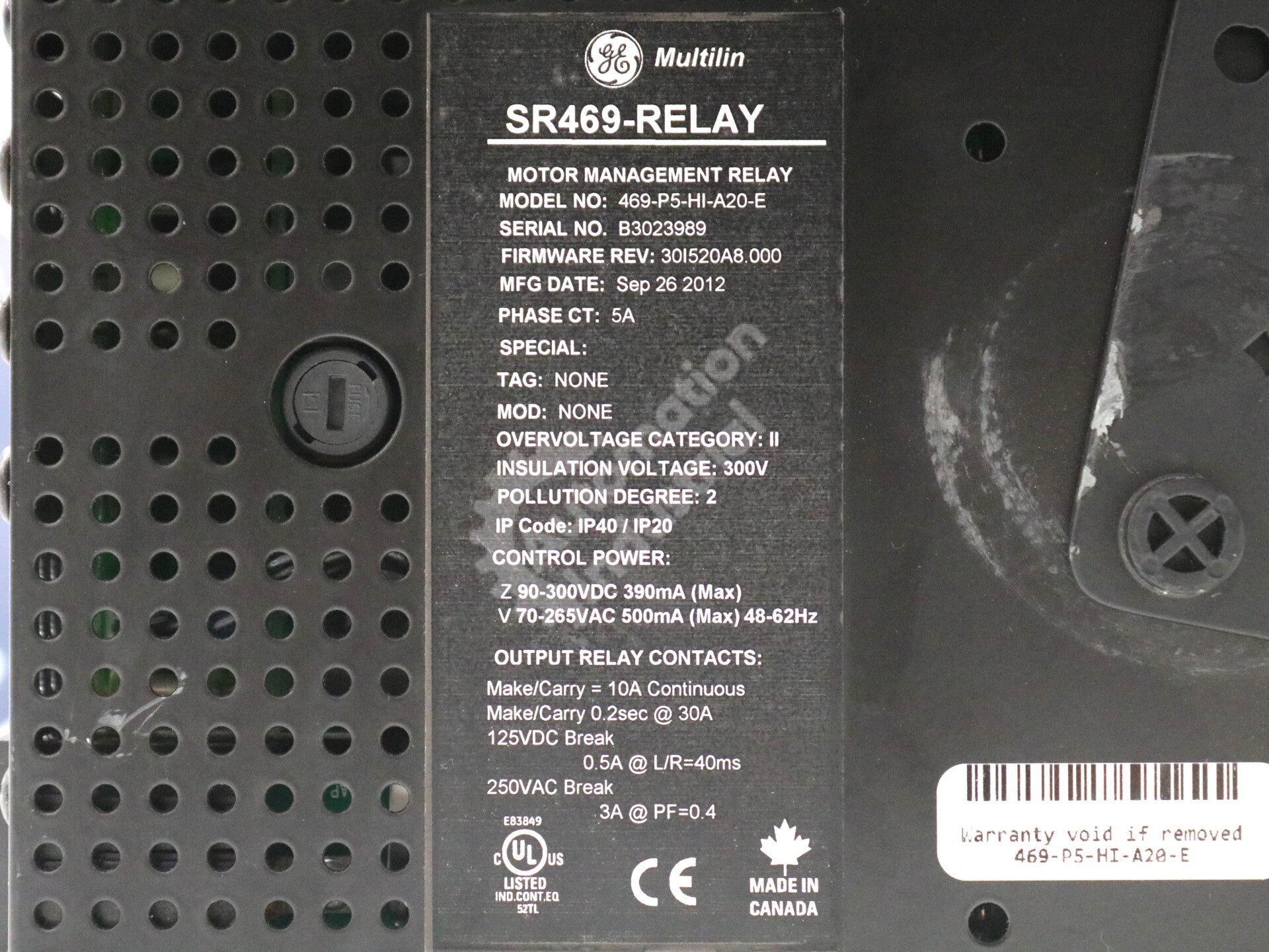 GE Multilin 469-P5-HI-A20-E Motor Management Relay