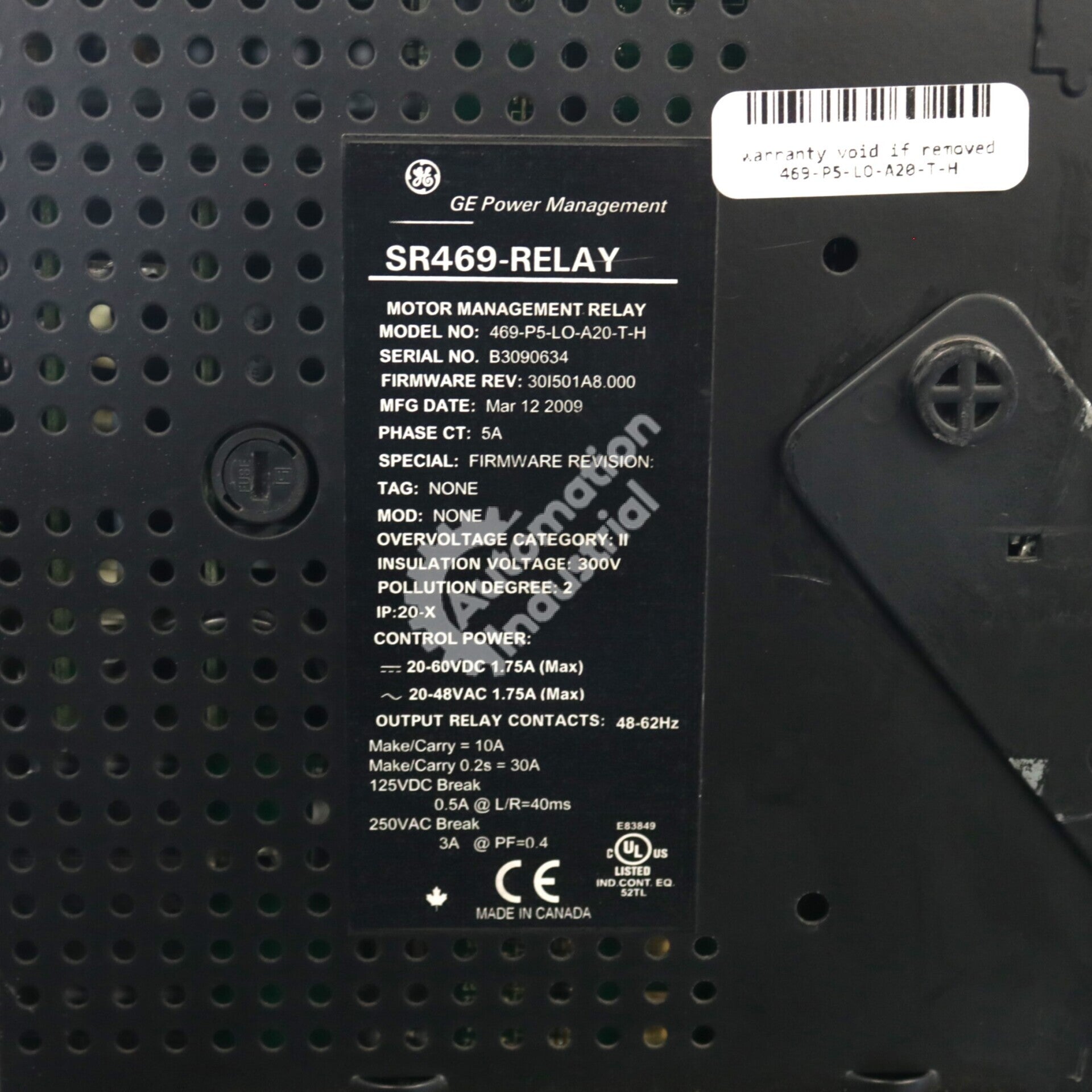 469-P5-LO-A20-T-H By GE Multilin 469 Motor Management Relay Conformal Coating