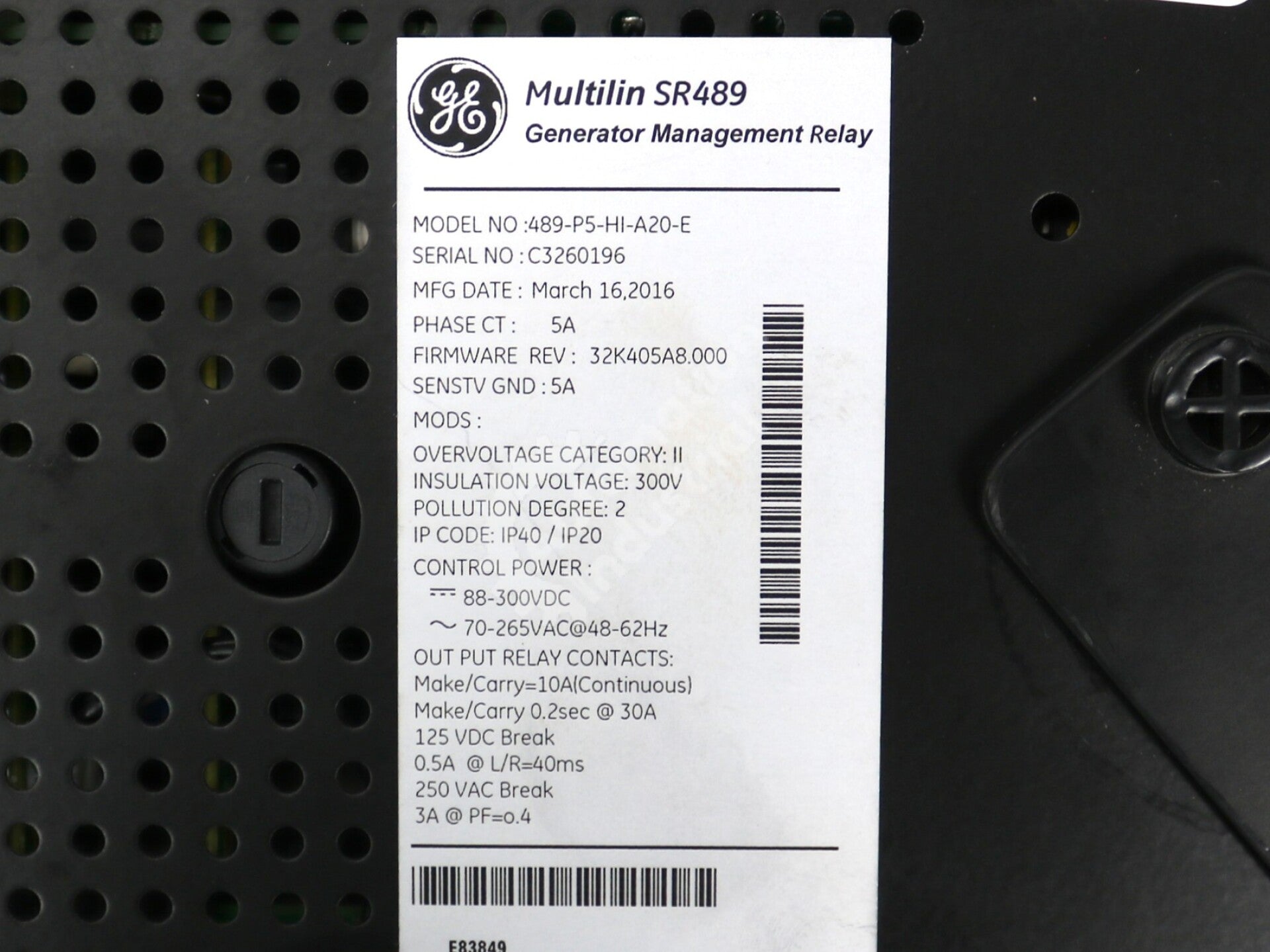 489-P1-HI-A20-E By GE Multilin Generator Management Relay NSFP