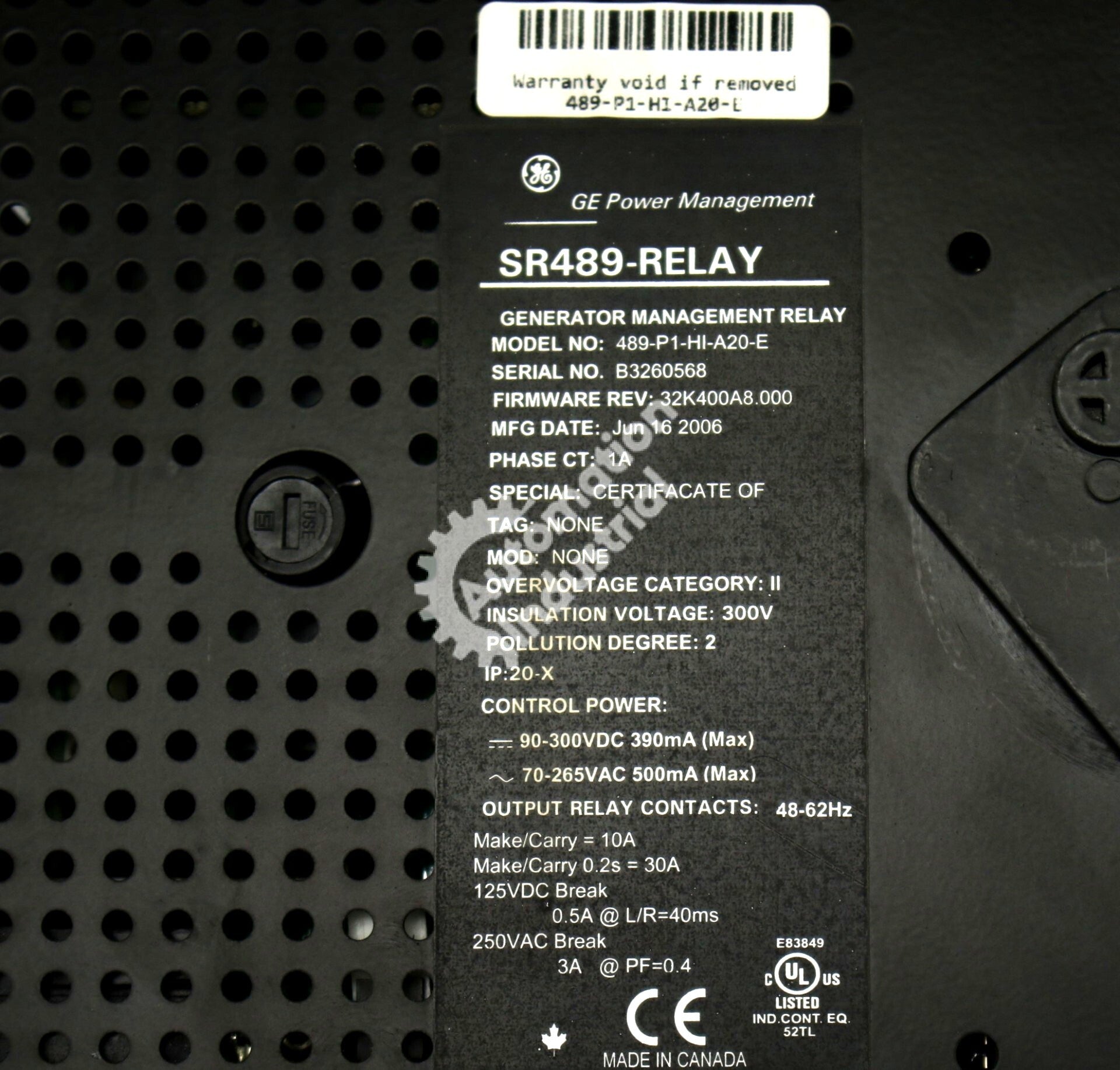 GE Multilin 489-P1-HI-A20-E Generator Management Relay