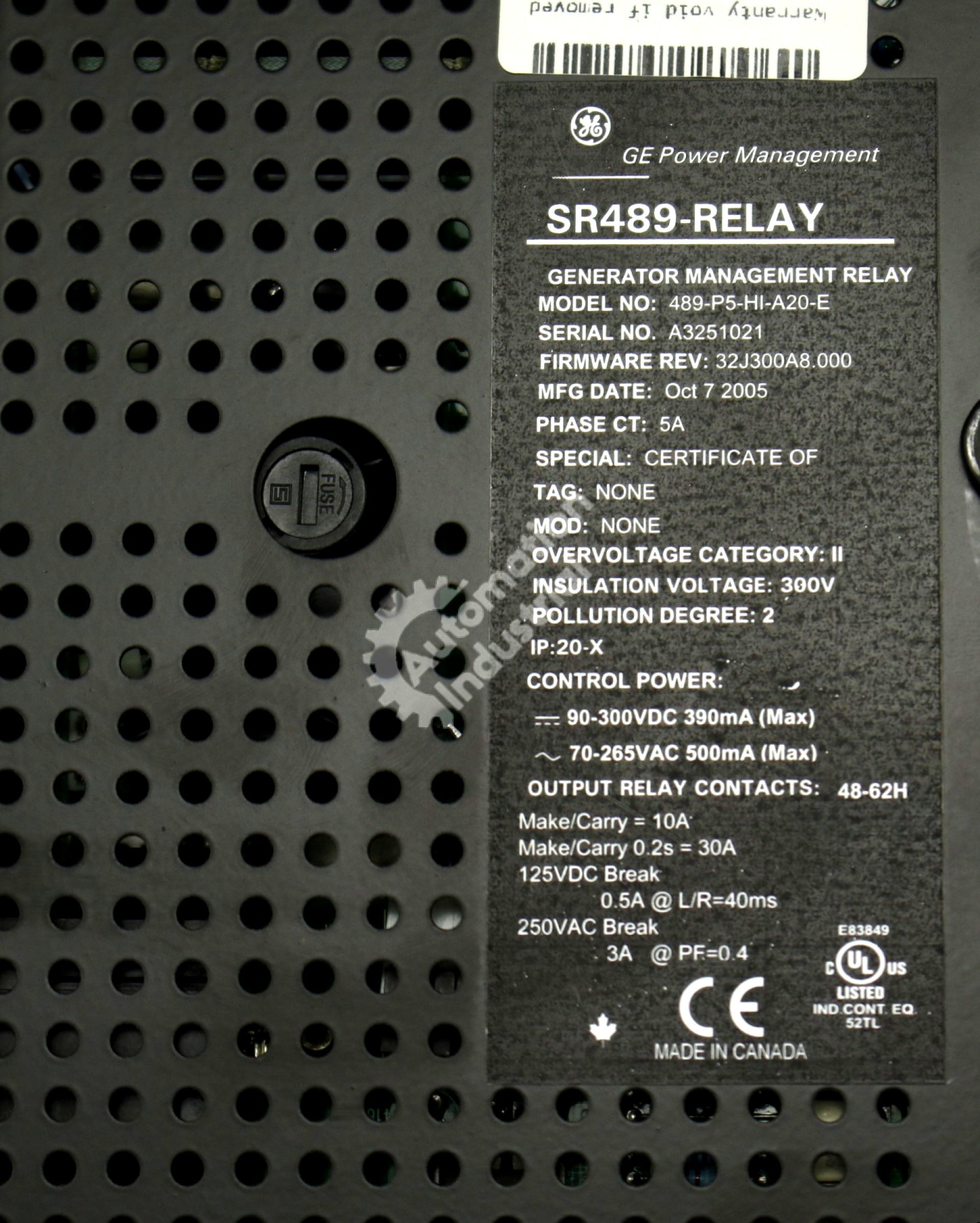 GE Multilin 489-P5-HI-A20-E Generator Management Relay