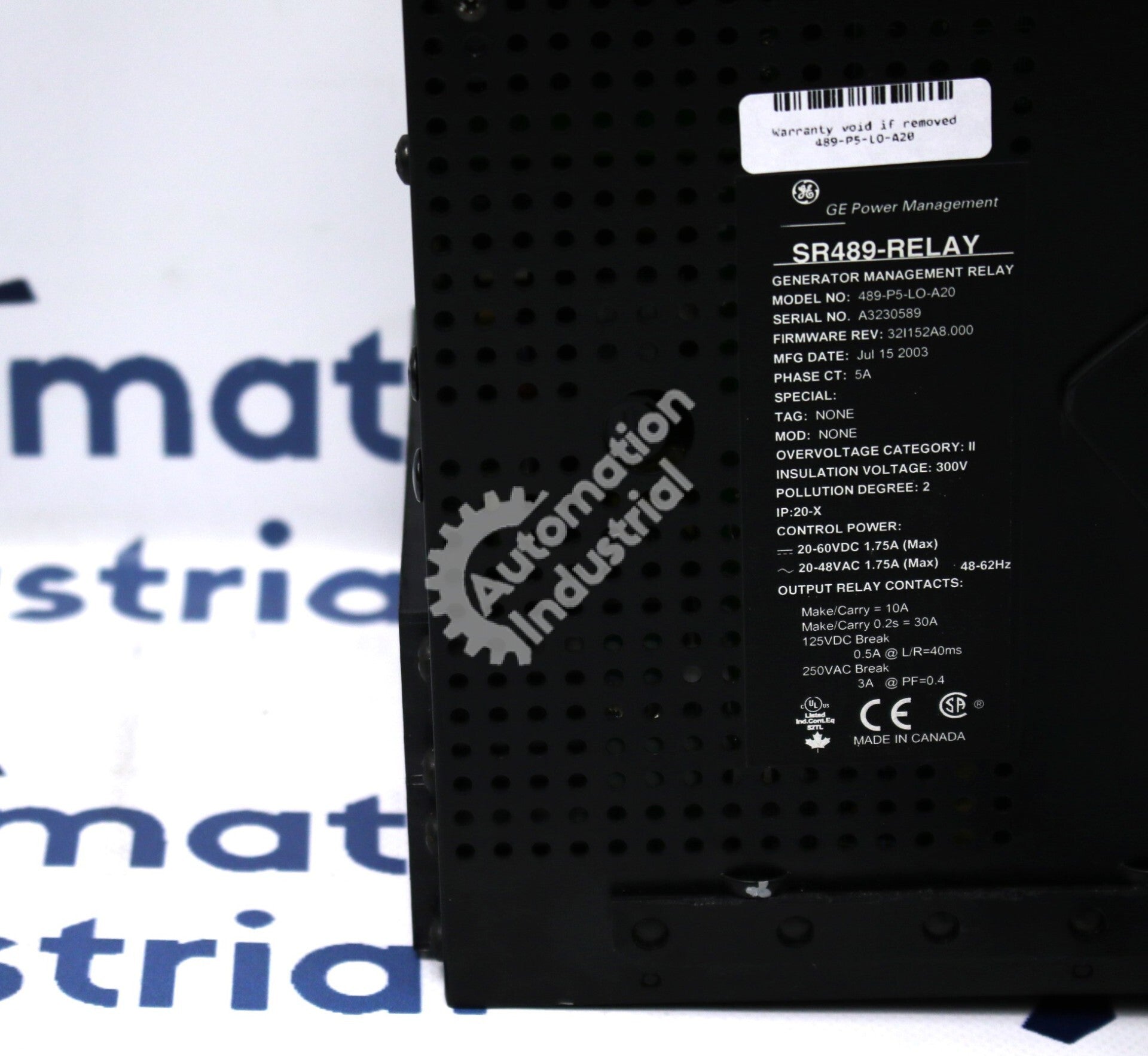 GE Multilin 489-P5-LO-A20 Generator Management Relay