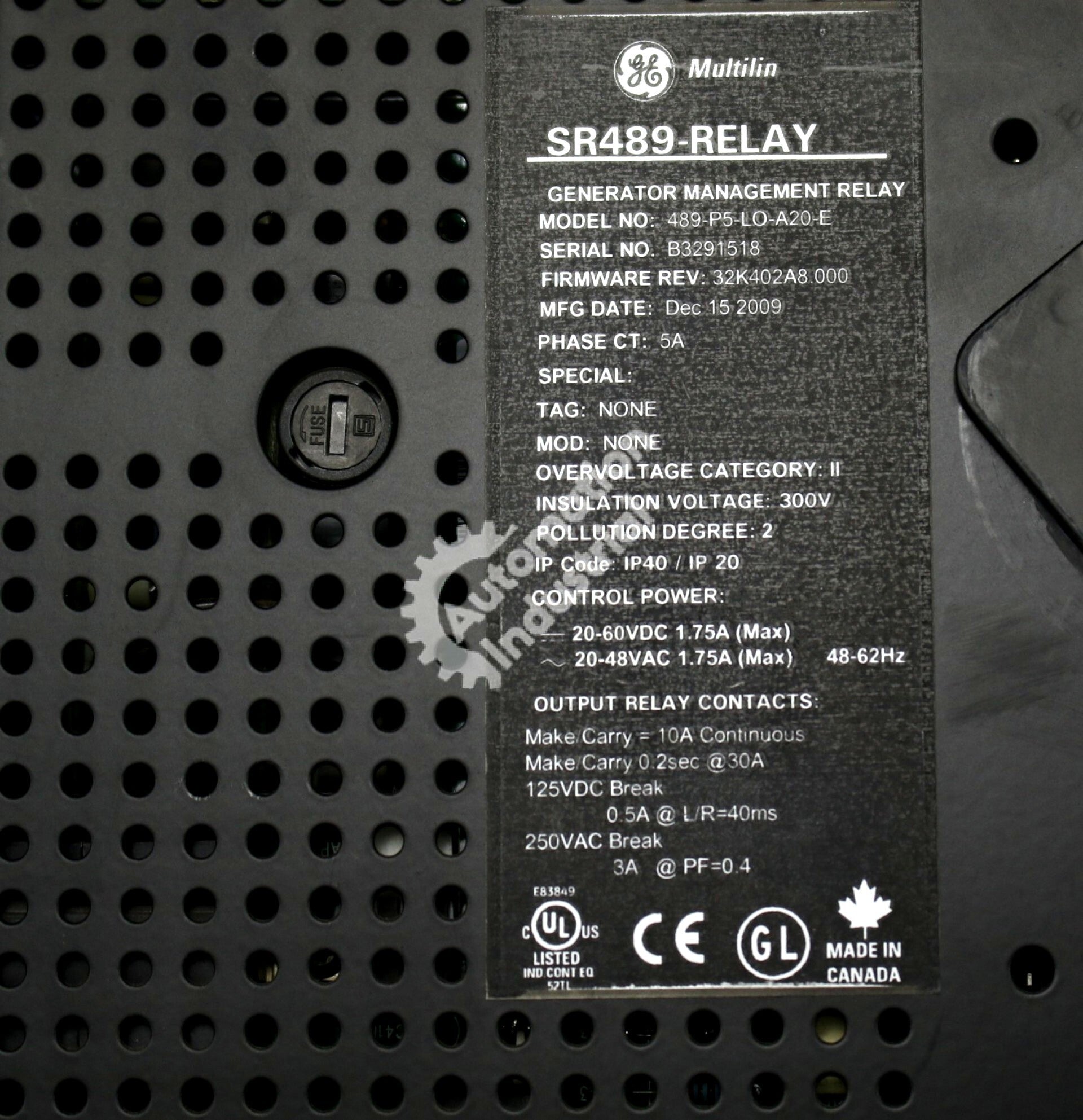 GE Multilin 489-P5-LO-A20-E Generator Management Relay