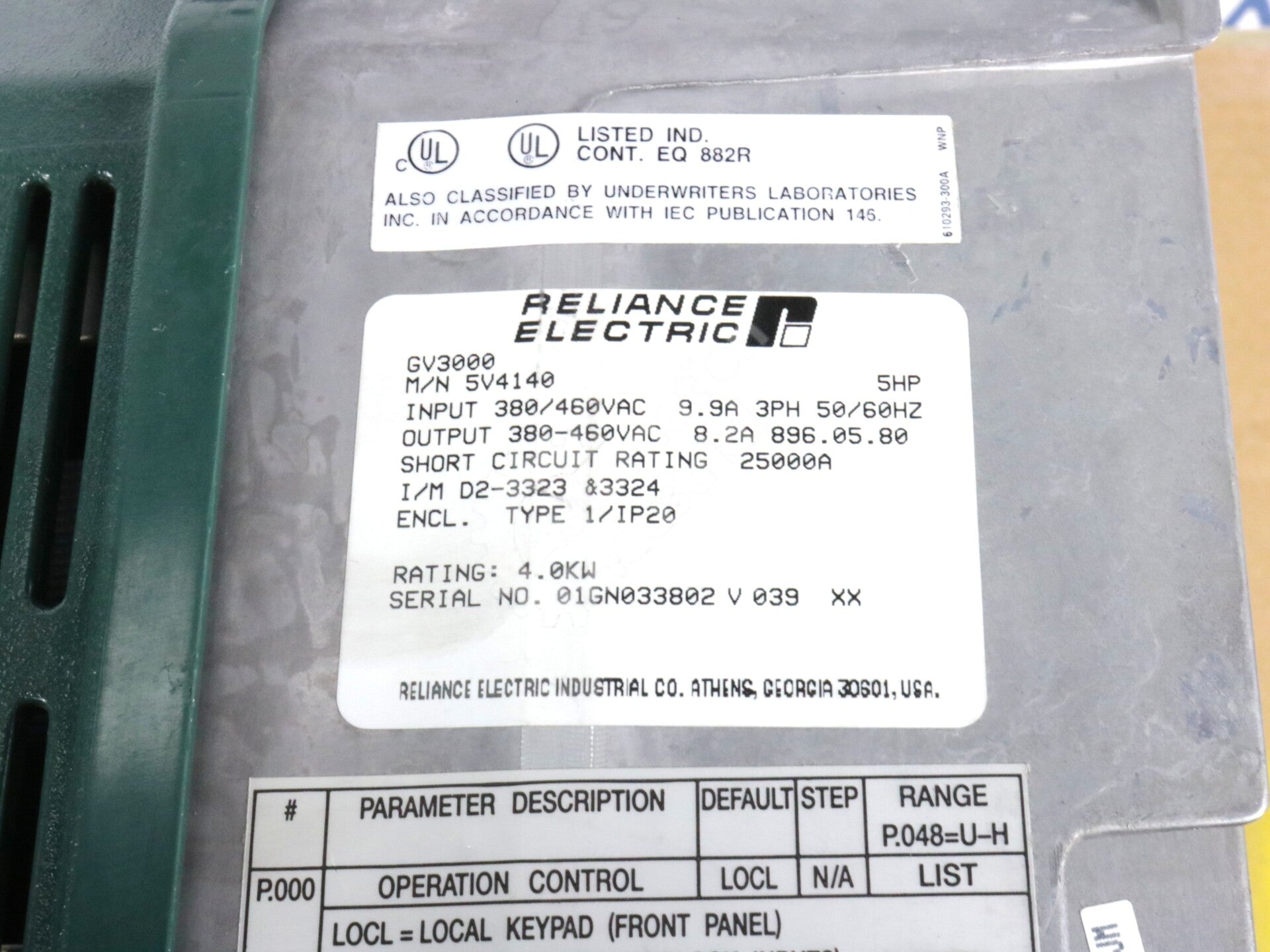 5V4140 By Reliance Electric 3-Phase 380/460VAC 5HP GV3000 AC Drive NSFP