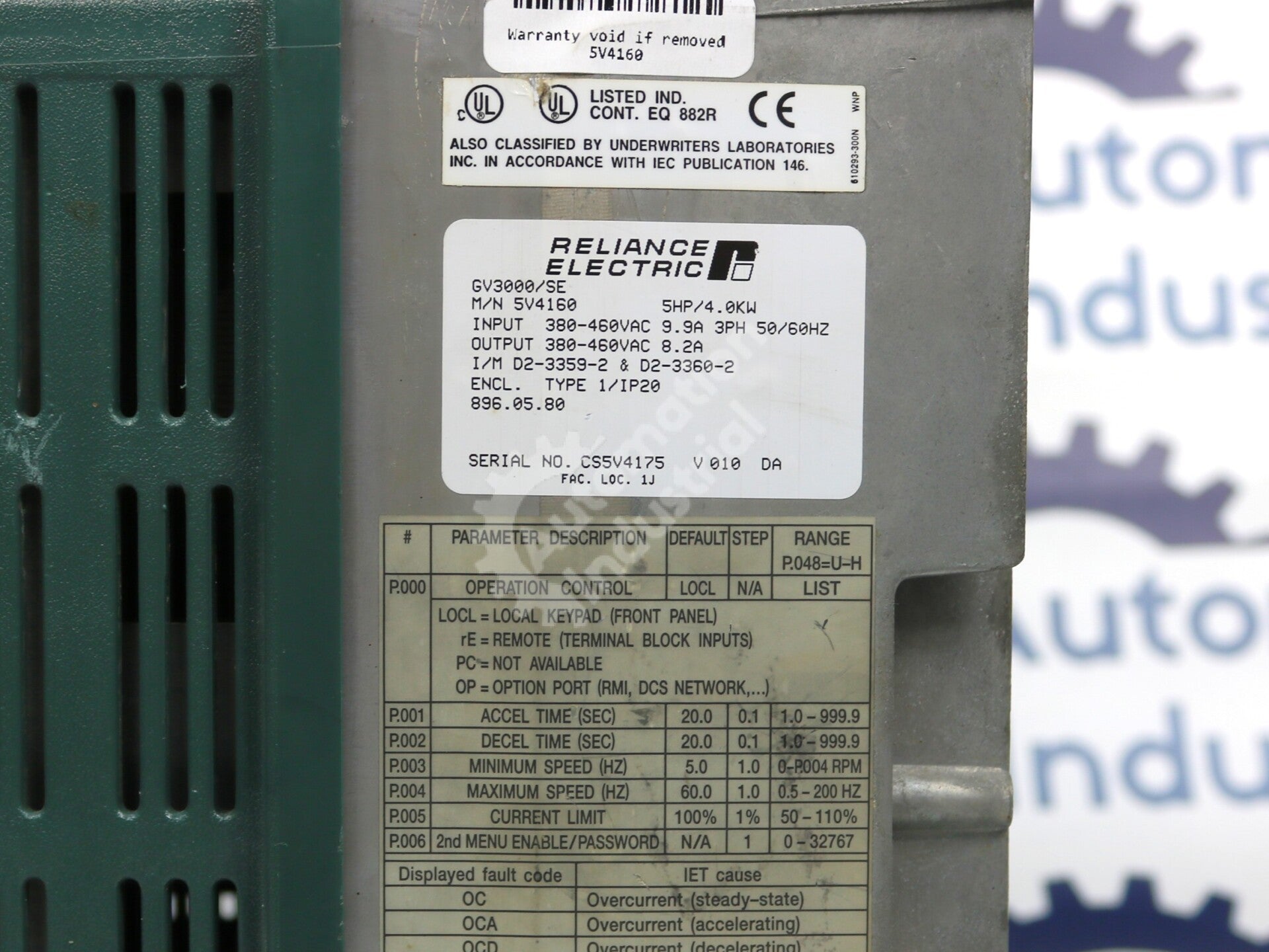 5V4160 By Reliance Electric 5HP GV3000 AC Drive