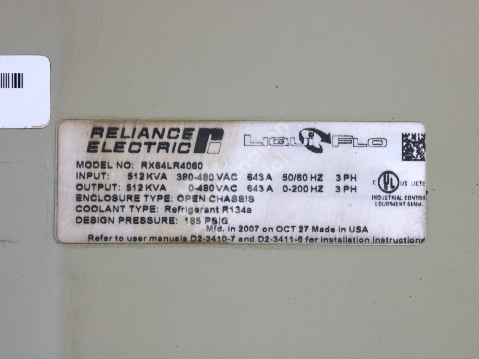 64LR4060 By Reliance Electric RX64LR4060 480V 643A 3-Phase AC Drive