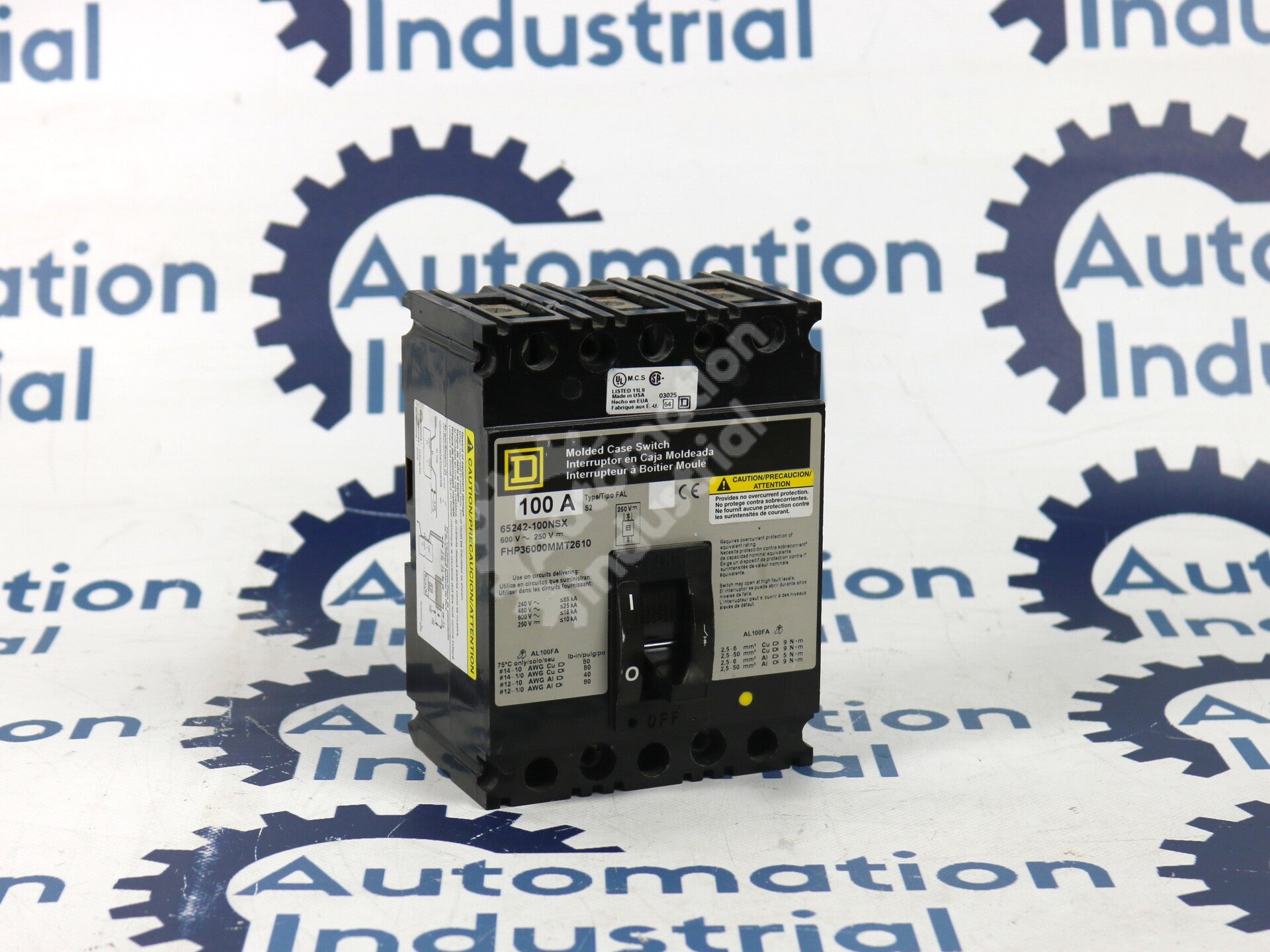 65242-100NSX By Square D FHP36000MMT2610 3-Pole 100A Molded Case Circuit Breaker