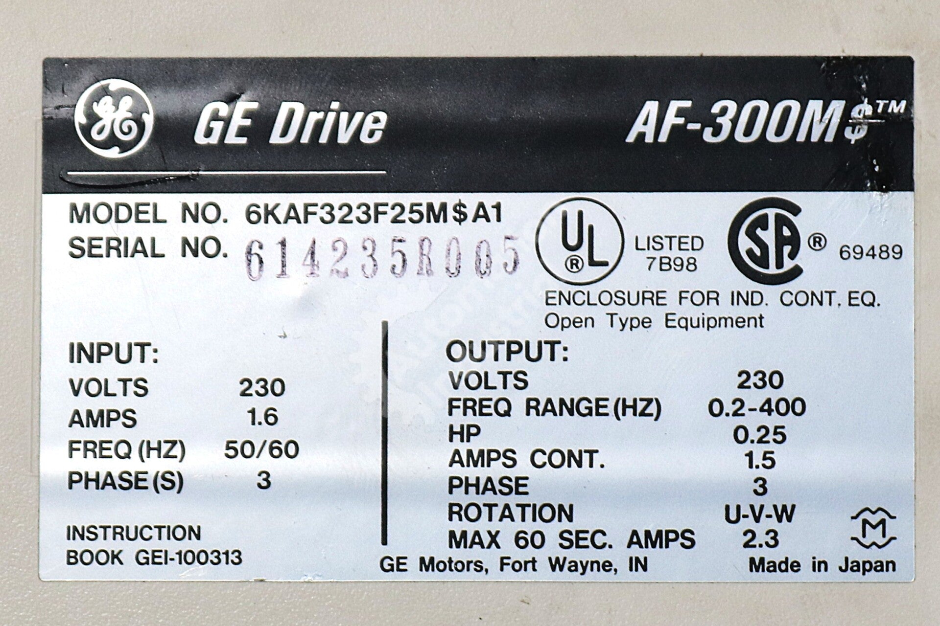 6KAF323F25M$A1 By GE Fuji Micro Saver Drive 0.25 HP