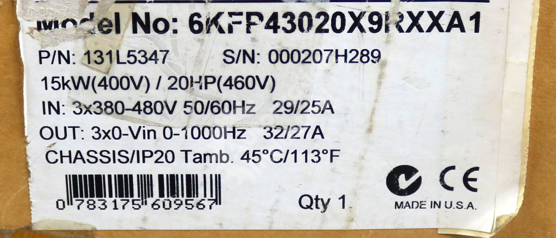 6KFP43020X9RXXA1 By General Electric 460V 3-Phase 20HP AF-600 FP Drive NSFP
