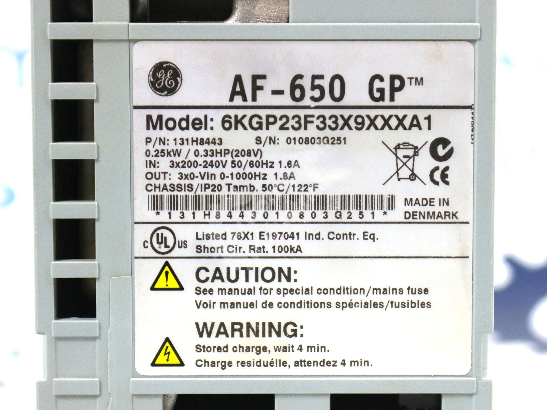 6KGP23F33X9XXXA1 By General Electric 131H8443 240VAC 0.33HP Drive NSNB