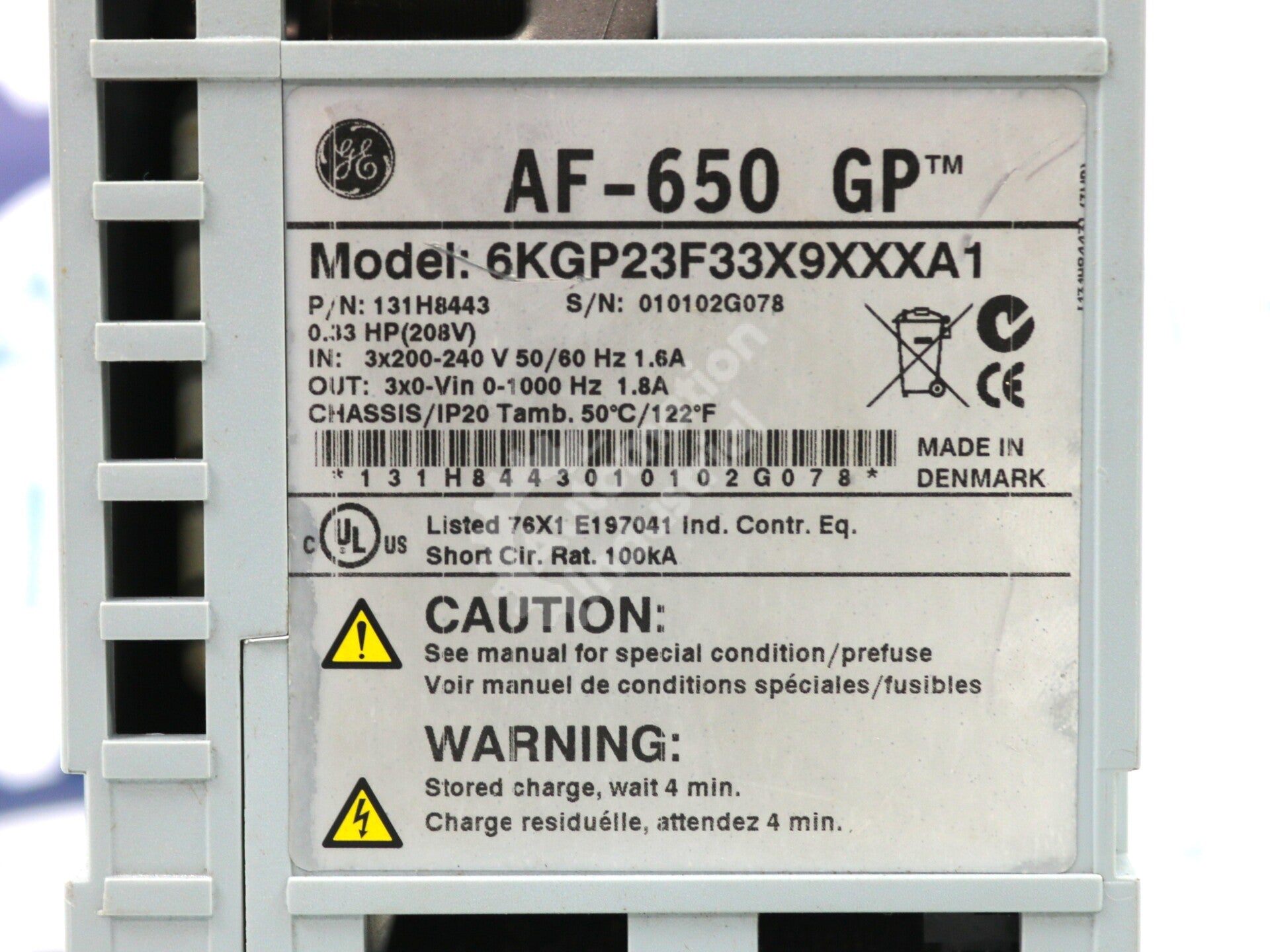 6KGP23F33X9XXXA1 By General Electric 131H8443 240VAC 0.33HP Drive