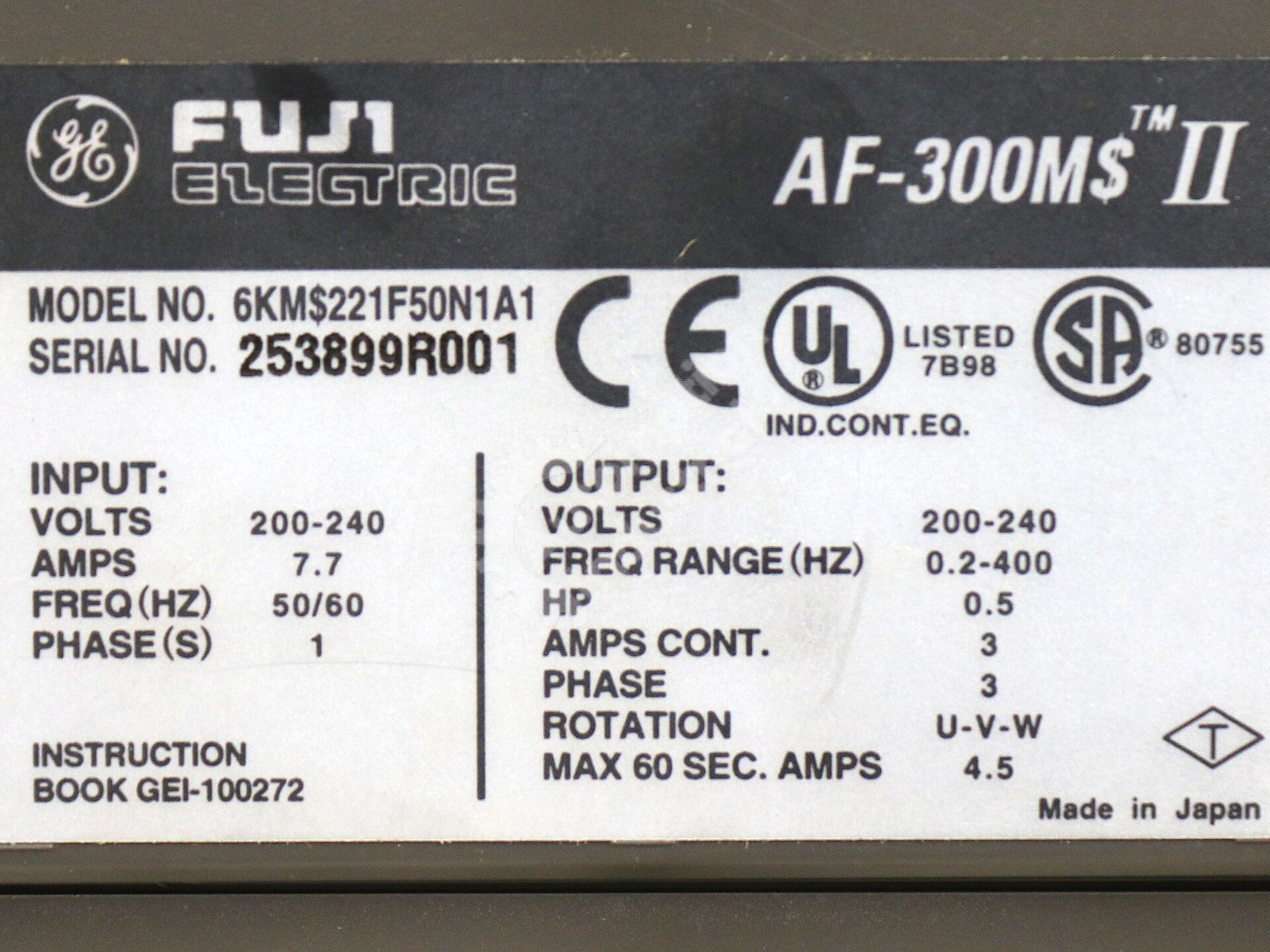 6KM$221F50N1A1 By GE Fuji Micro Saver II Drive 0.5 HP NSFP
