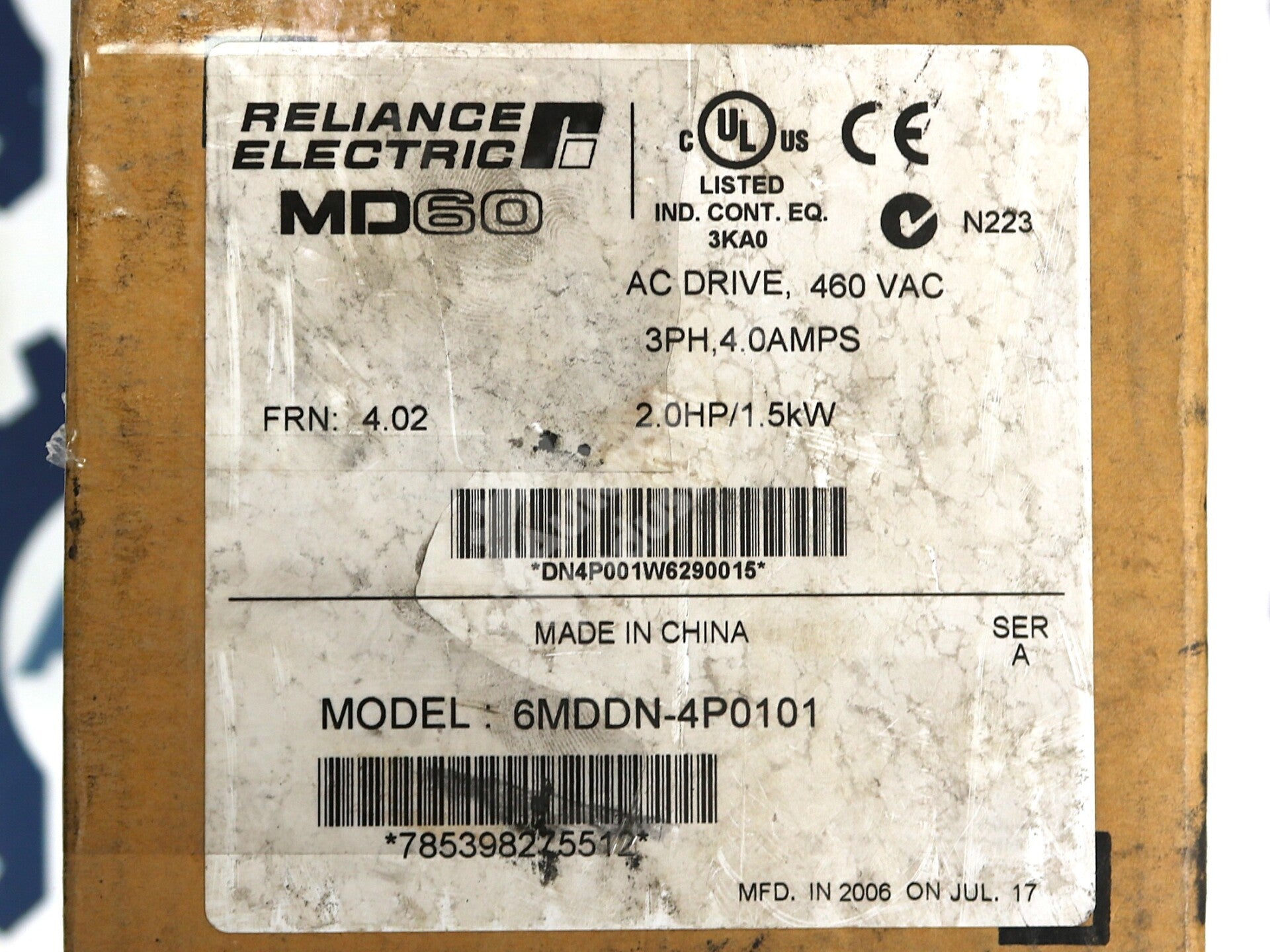 6MDDN-4P0101 By Reliance Electric 6MB4002 380-480V 3-PH 2.0HP AC Drive NSFP