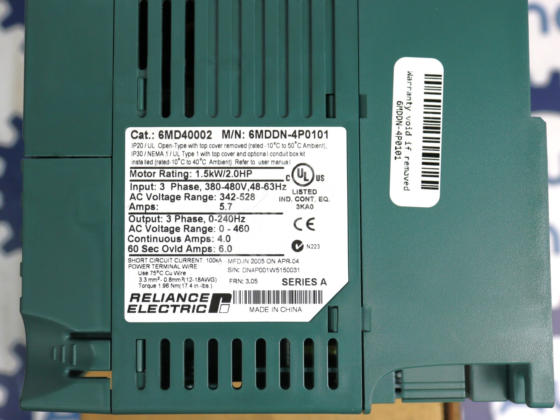 6MDDN-4P0101 By Reliance Electric 6MB4002 460VAC 3-Phase Drive NSFP