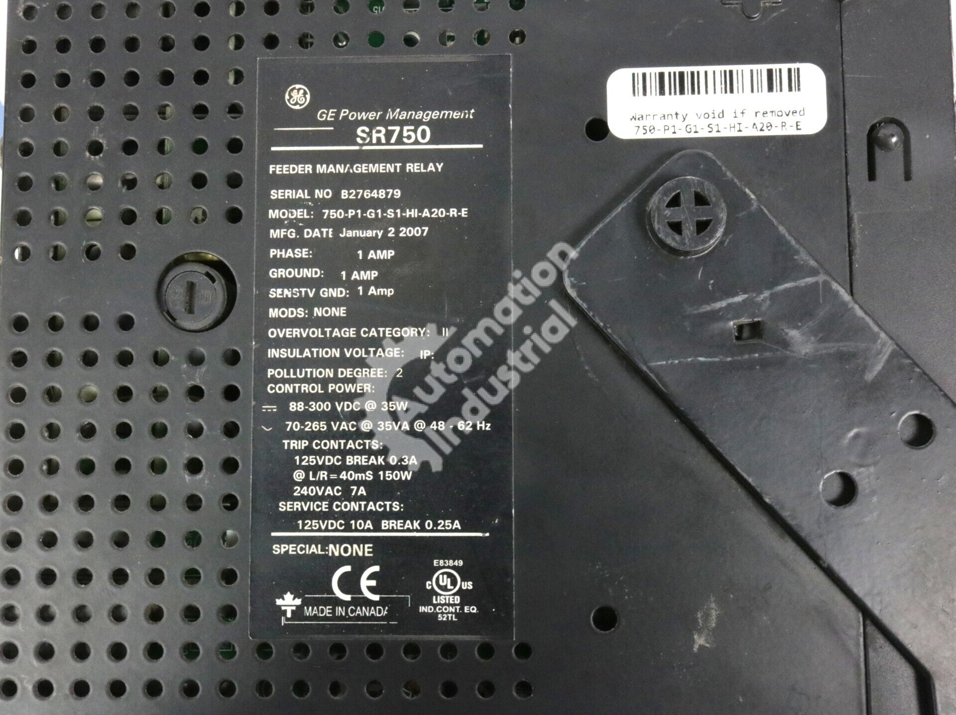 750-P1-G1-S1-HI-A20-R-E By GE Multilin Feeder Management Relay