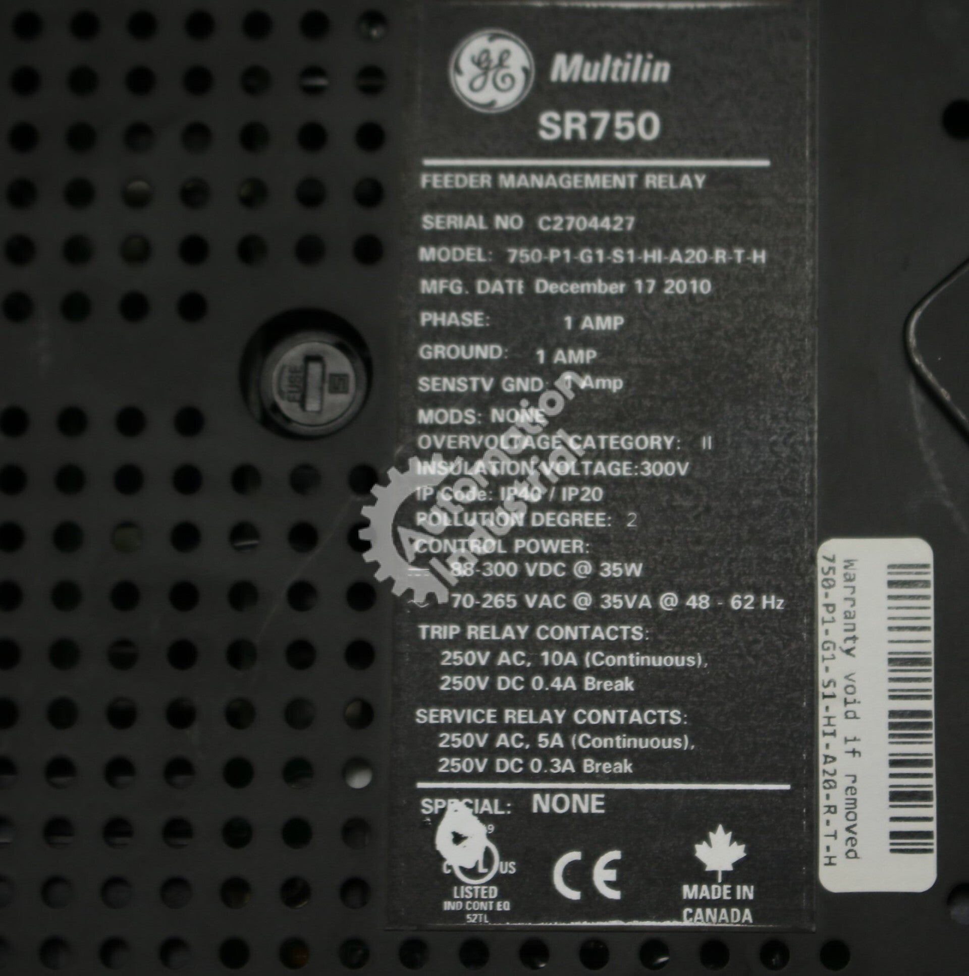 GE Multilin 750-P1-G1-S1-HI-A20-R-T-H Feeder Management Relay
