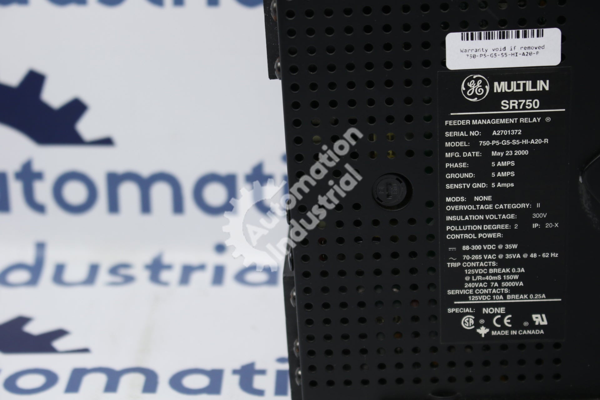 GE Multilin 750-P5-G5-S5-HI-A20-R Feeder Management Relay