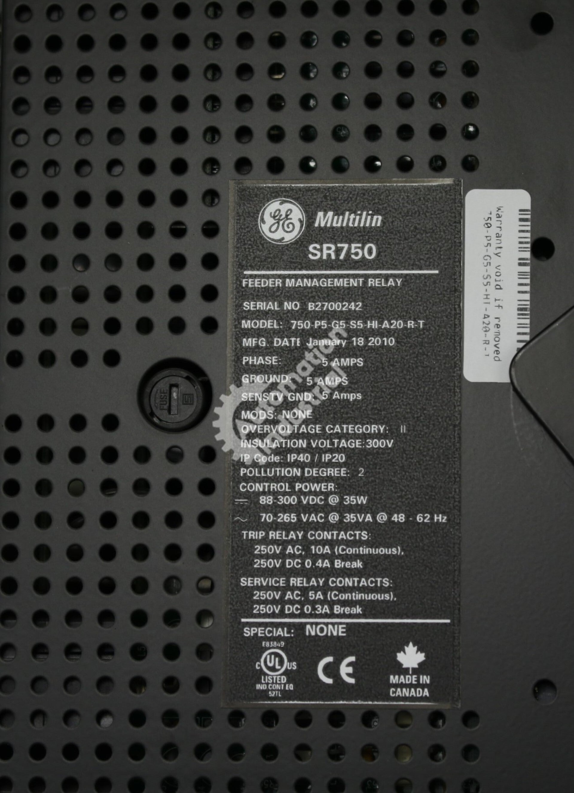 GE Multilin 750-P5-G5-S5-HI-A20-R-T Feeder Management Relay