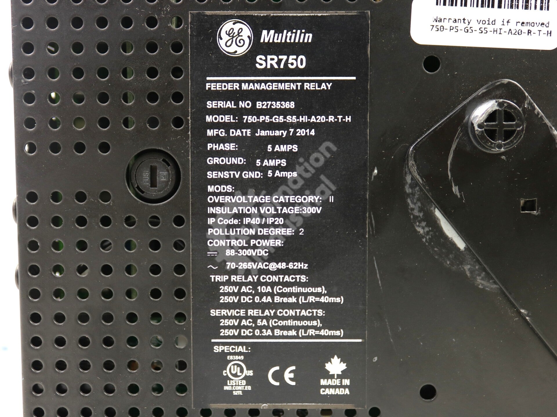 750-P5-G5-S5-HI-A20-R-T-H By GE Multilin Feeder Management Relay