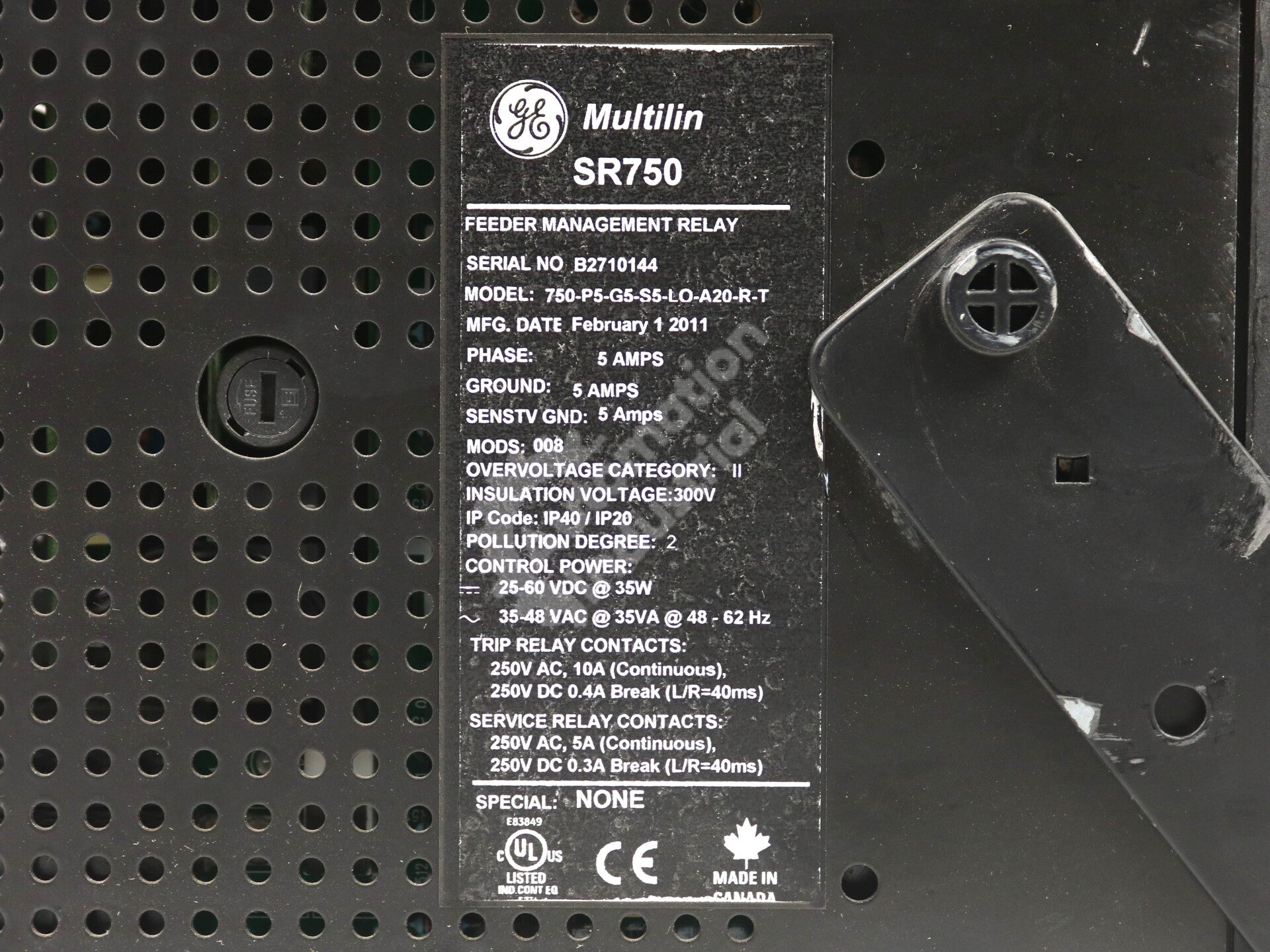 750-P5-G5-S5-LO-A20-R-T By GE Multilin Feeder Management Relay