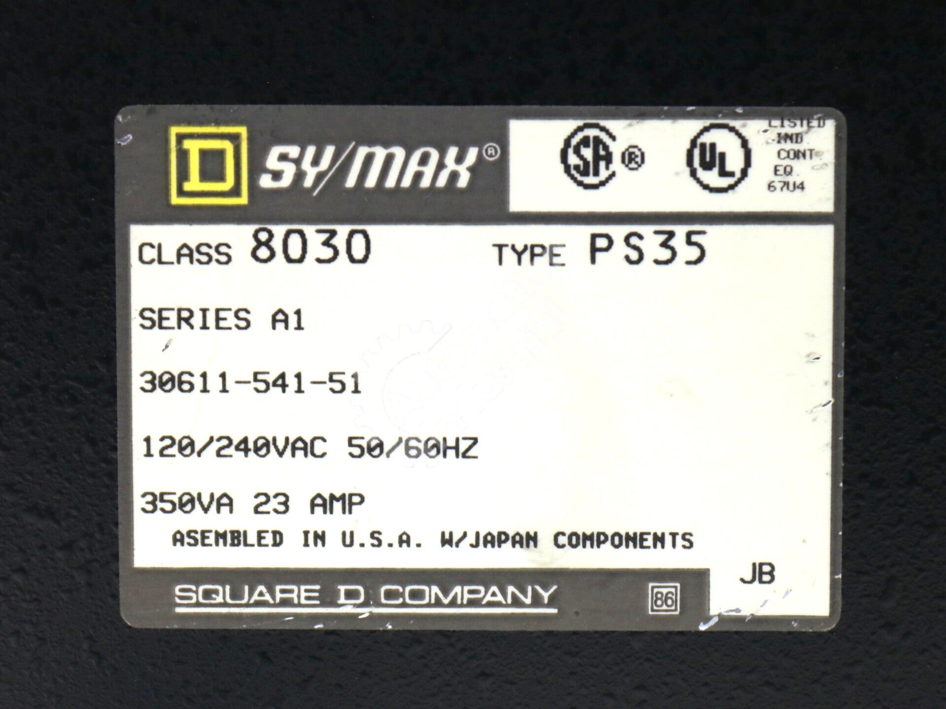 8030-PS35 By Square Sy/Max Class 8030 240VAC 512 I/O Power Supply Module