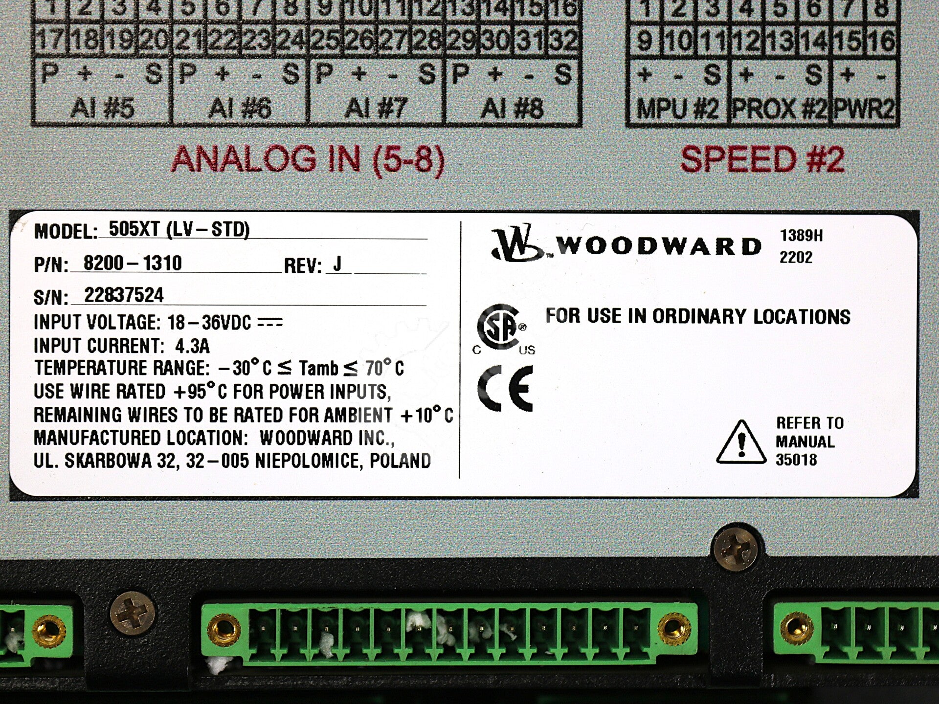 8200-1310 By Woodward 505XT Digital Turbine Control Module