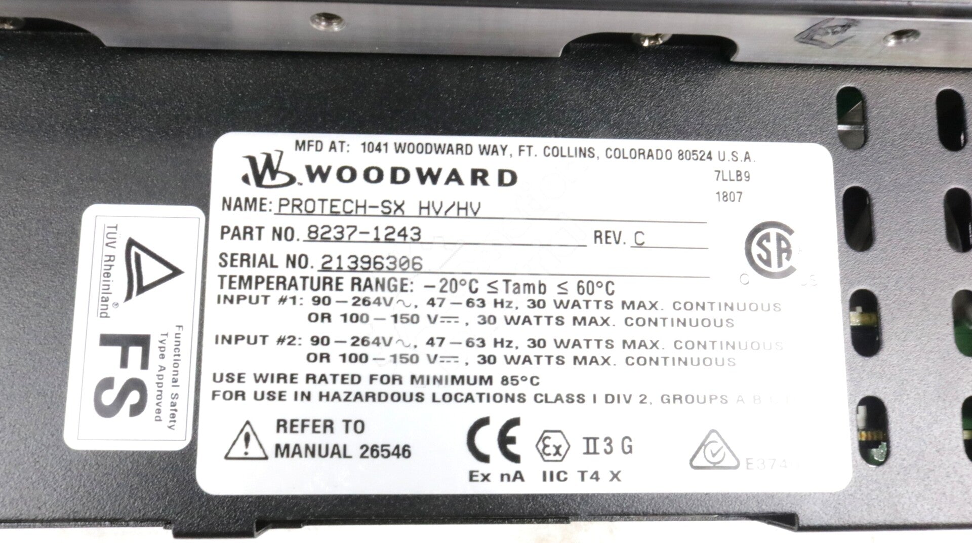 8237-1243 By Woodward HV/HV Panel Mount ProTech-SX PLC