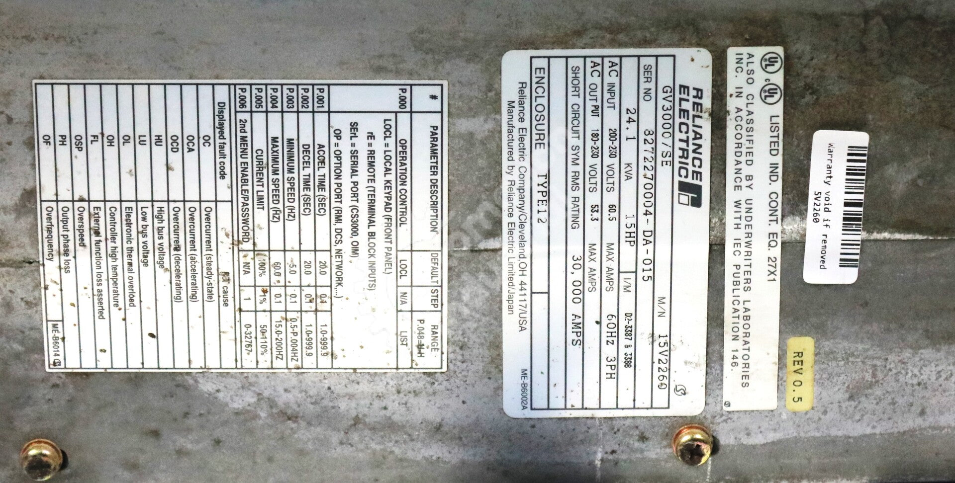 5V2260 By Reliance Electric 3 Phase 15 HP AC Drive