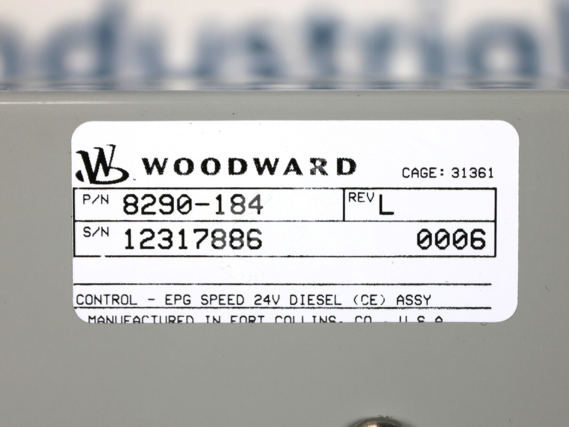 8290-184 By Woodward 24V EPG Isochronous Speed Control w/ Start Fuel Limit NSFP